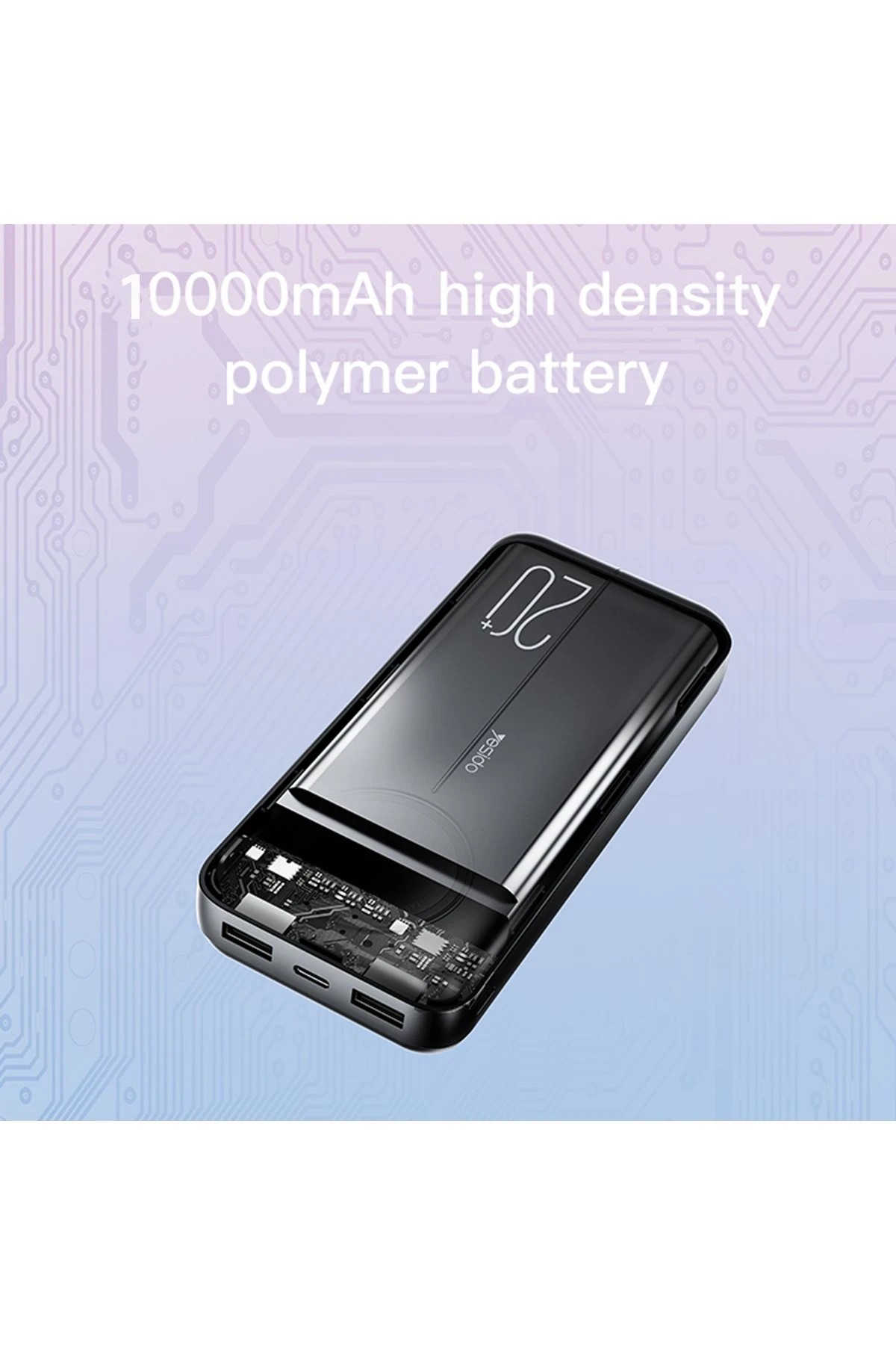 Yesido YP40 10.000 mAh Dijital Göstergeli USB3.0 PD Hızlı Şarj Powerbank - Siyah