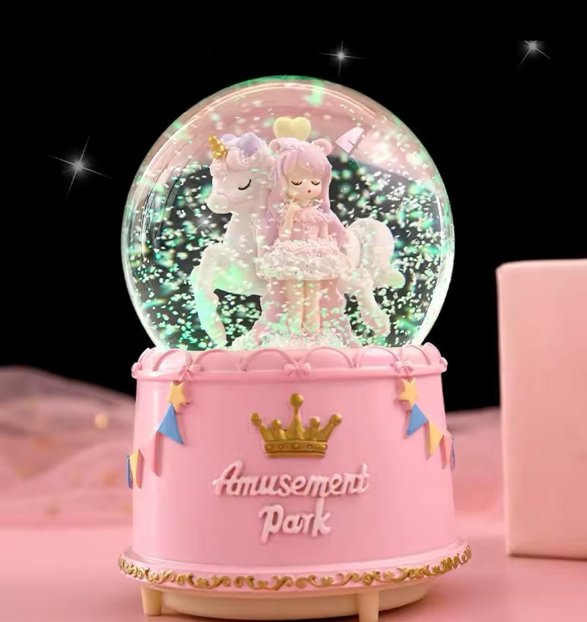 AMUSEMENT PARK BABY UNICORN PEMBE BÜYÜK BOY OTOMATİK PÜSKÜRTMELİ KAR KÜRESİ 