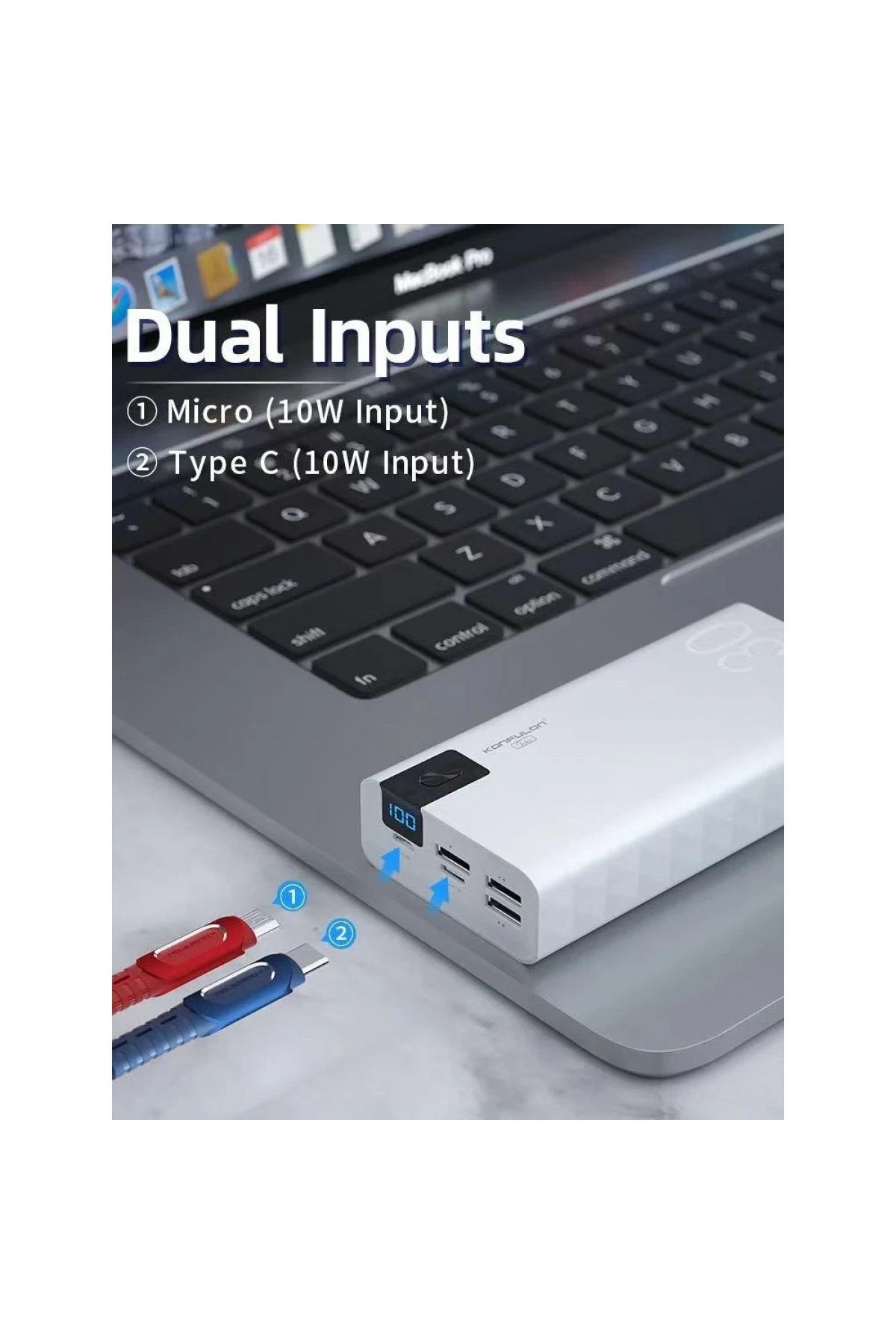 A19 Dijital Ekranlı Powerbank 30.000 mAh Hızlı Şarj - Beyaz