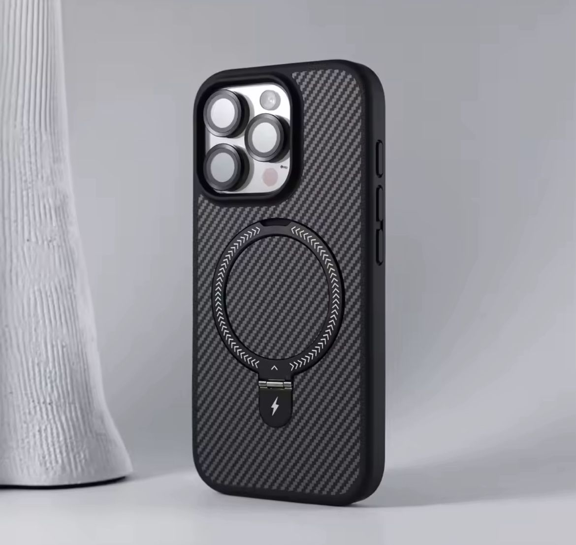 Elegant Magsafe Uyumlu Standlı Karbon Ultra Koruma Telefon Kılıfı 