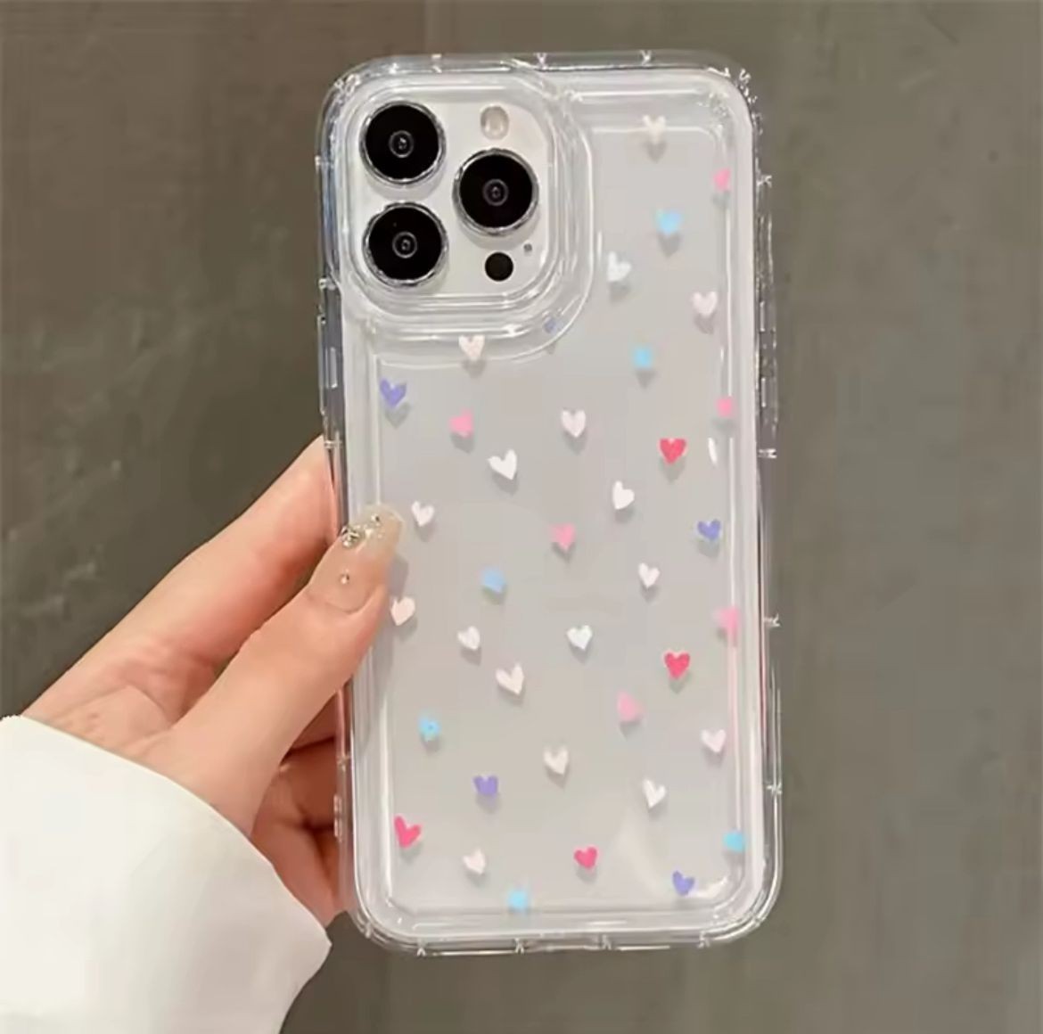 RENKLİ MİNİ KALPLER BASKILI ŞEFFAF TPU KILIFLAR 