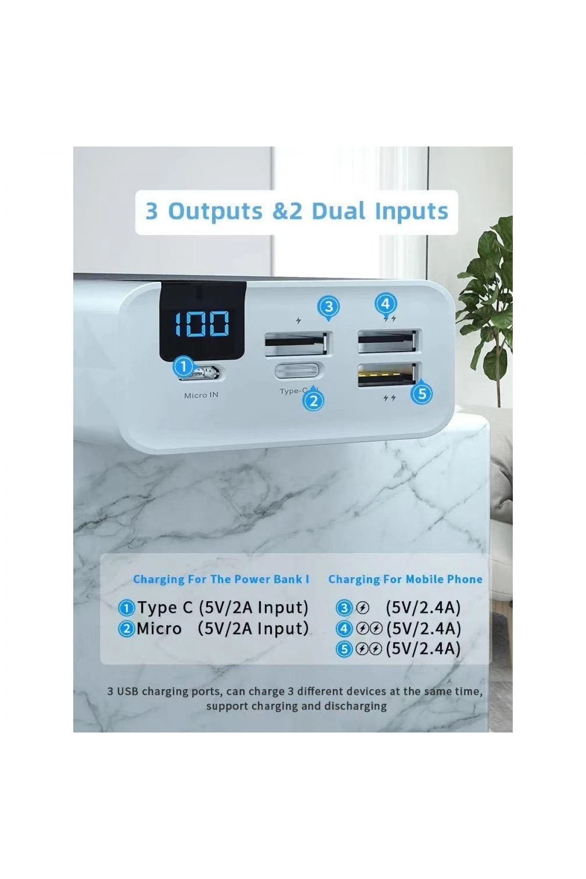 A19 Dijital Ekranlı Powerbank 30.000 mAh Hızlı Şarj - Beyaz