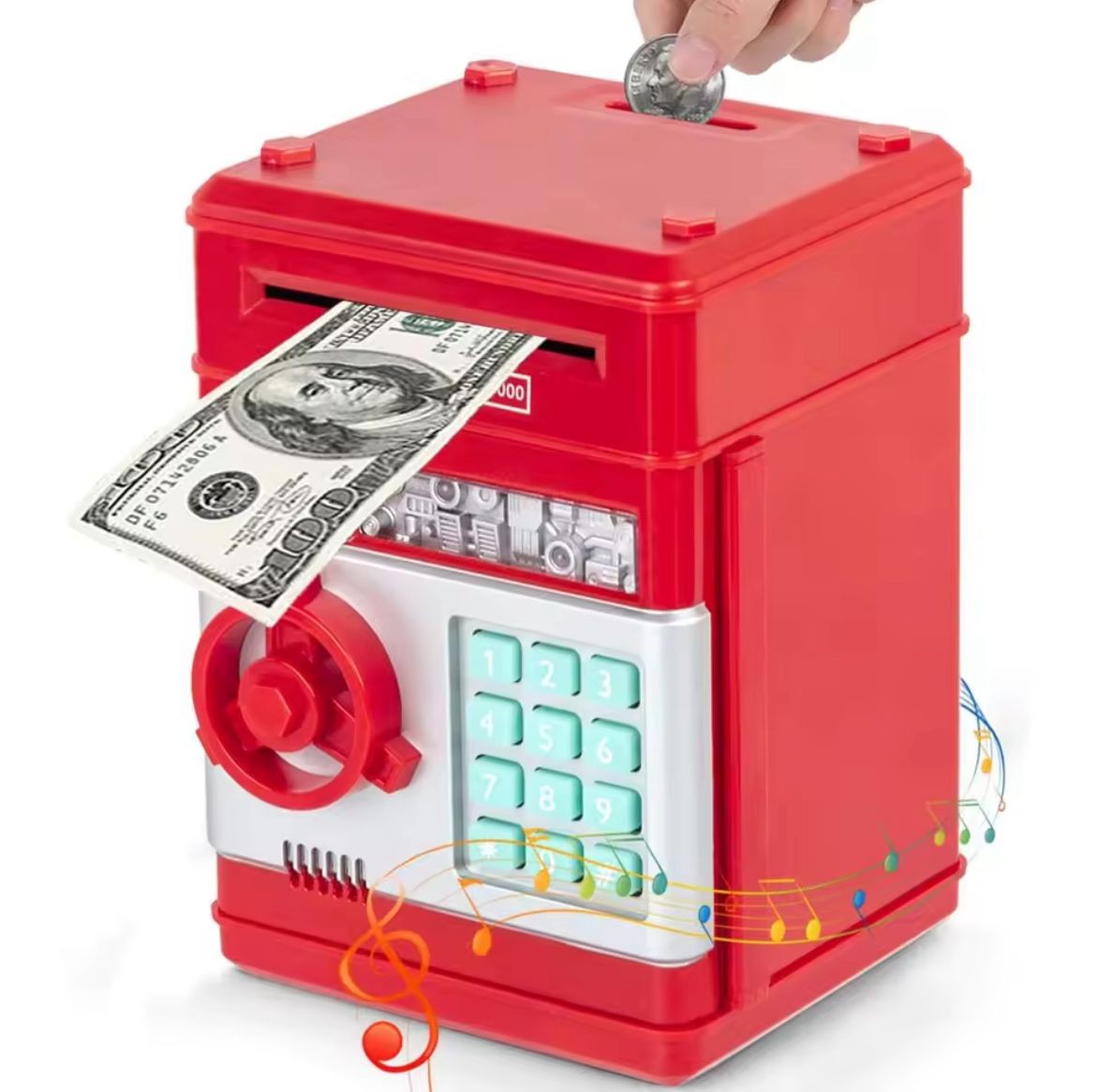 MÜZİKLİ ATM TASARIMLI METAL VE KAĞIT PARA KUMBARASI 