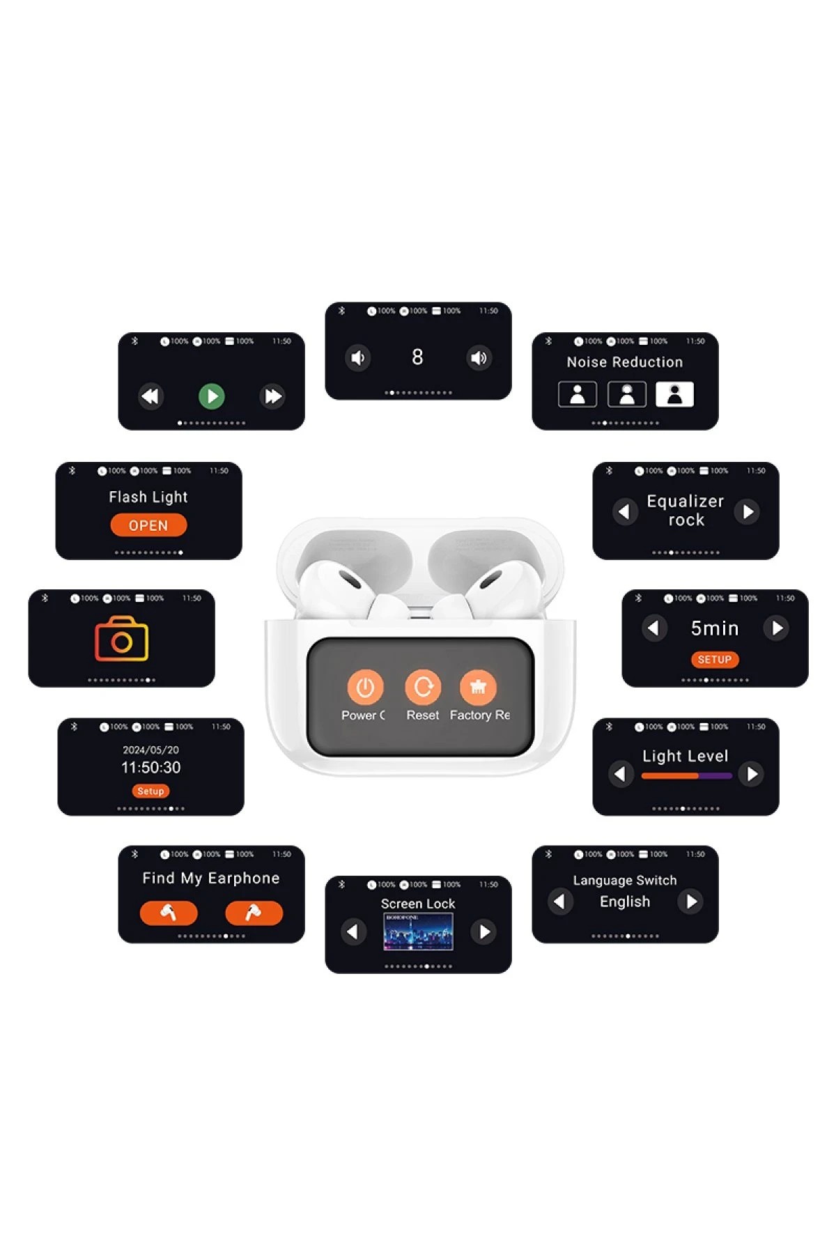 Hoco EW72 BT 5.4 Aktif Gürültü Engelleyici Özellikli Dijital Dokunmatik Ekranlı Airpods Bluetooth Kulaklık - Beyaz