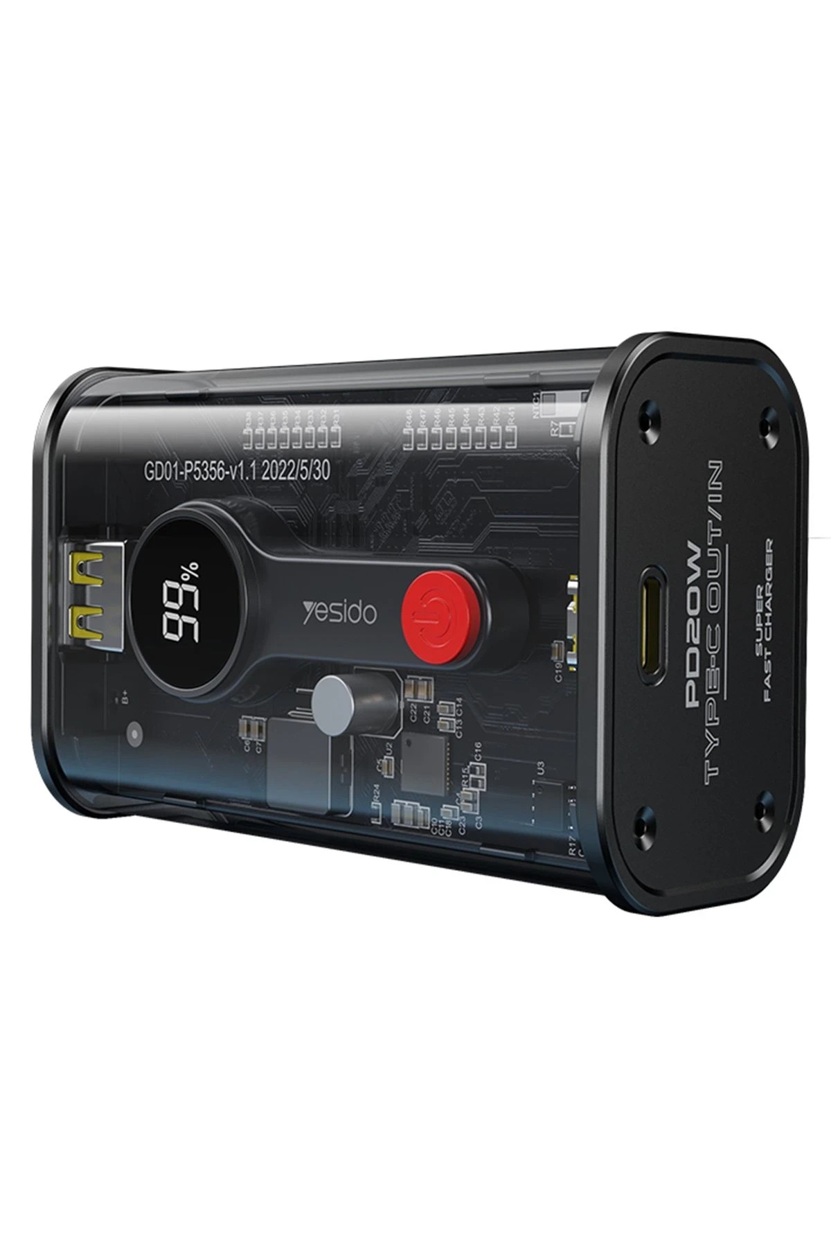Yesido YP35 10.000 mAh USB3.0 PD Hızlı Şarj Powerbank - Şeffaf