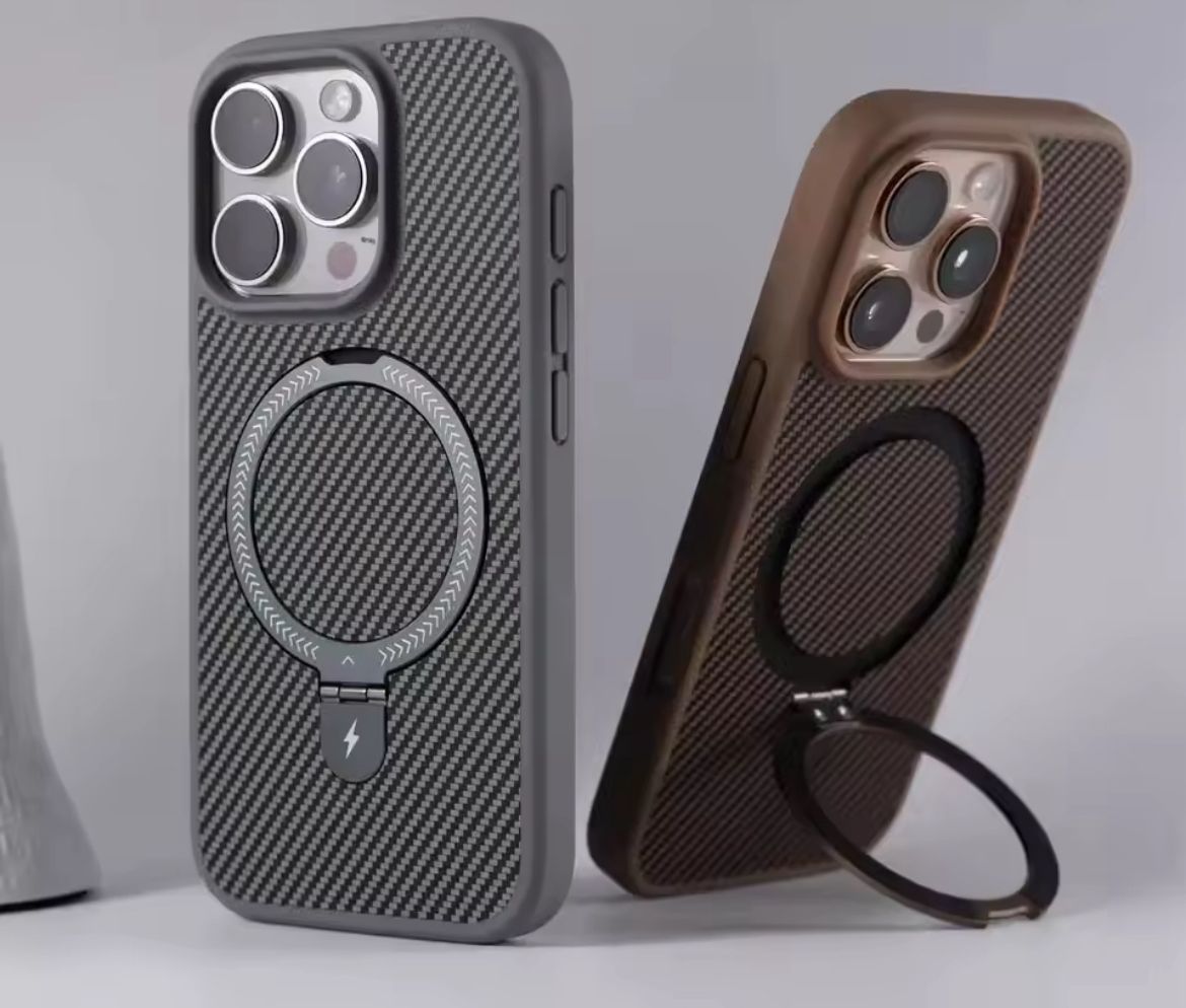 Elegant Magsafe Uyumlu Standlı Karbon Ultra Koruma Telefon Kılıfı 