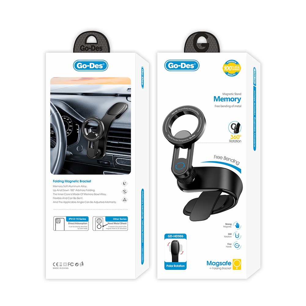 GD-HD986 Magnetik M-safe Uyumlu Bükülebilen Eğimi ve Düz Zemin Araç Telefon Tutucu