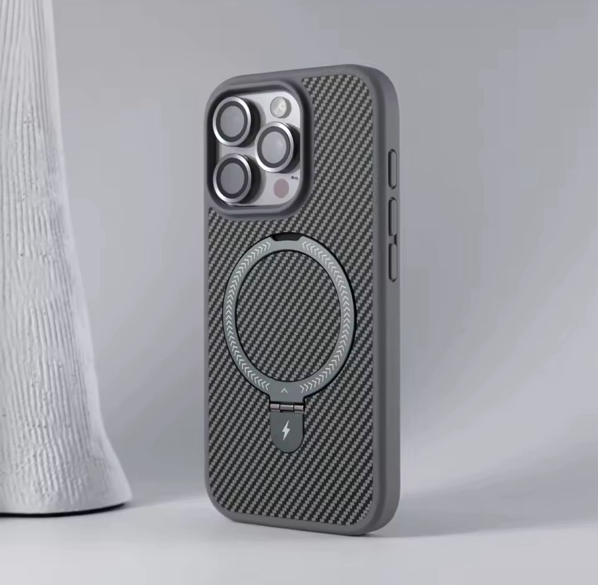 Elegant Magsafe Uyumlu Standlı Karbon Ultra Koruma Telefon Kılıfı 