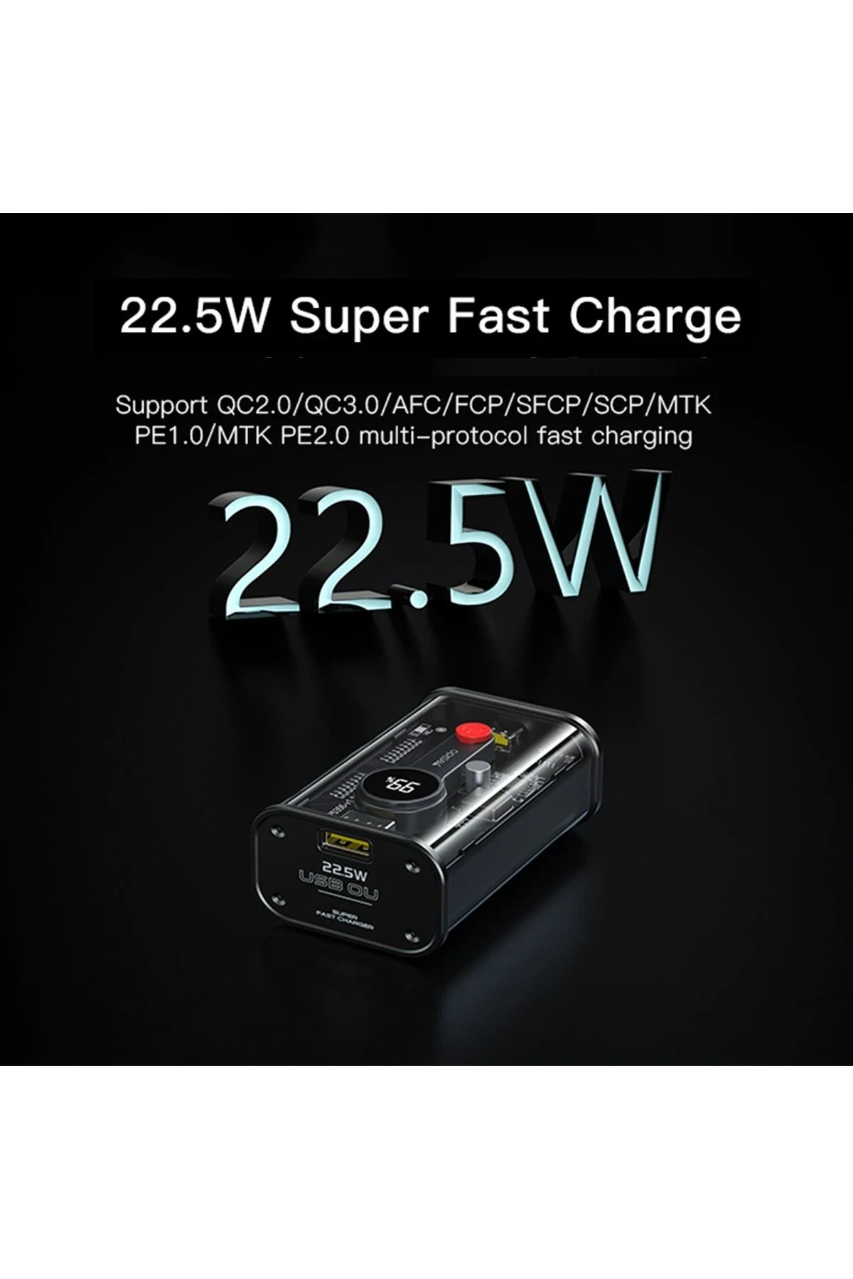 Yesido YP35 10.000 mAh USB3.0 PD Hızlı Şarj Powerbank - Şeffaf