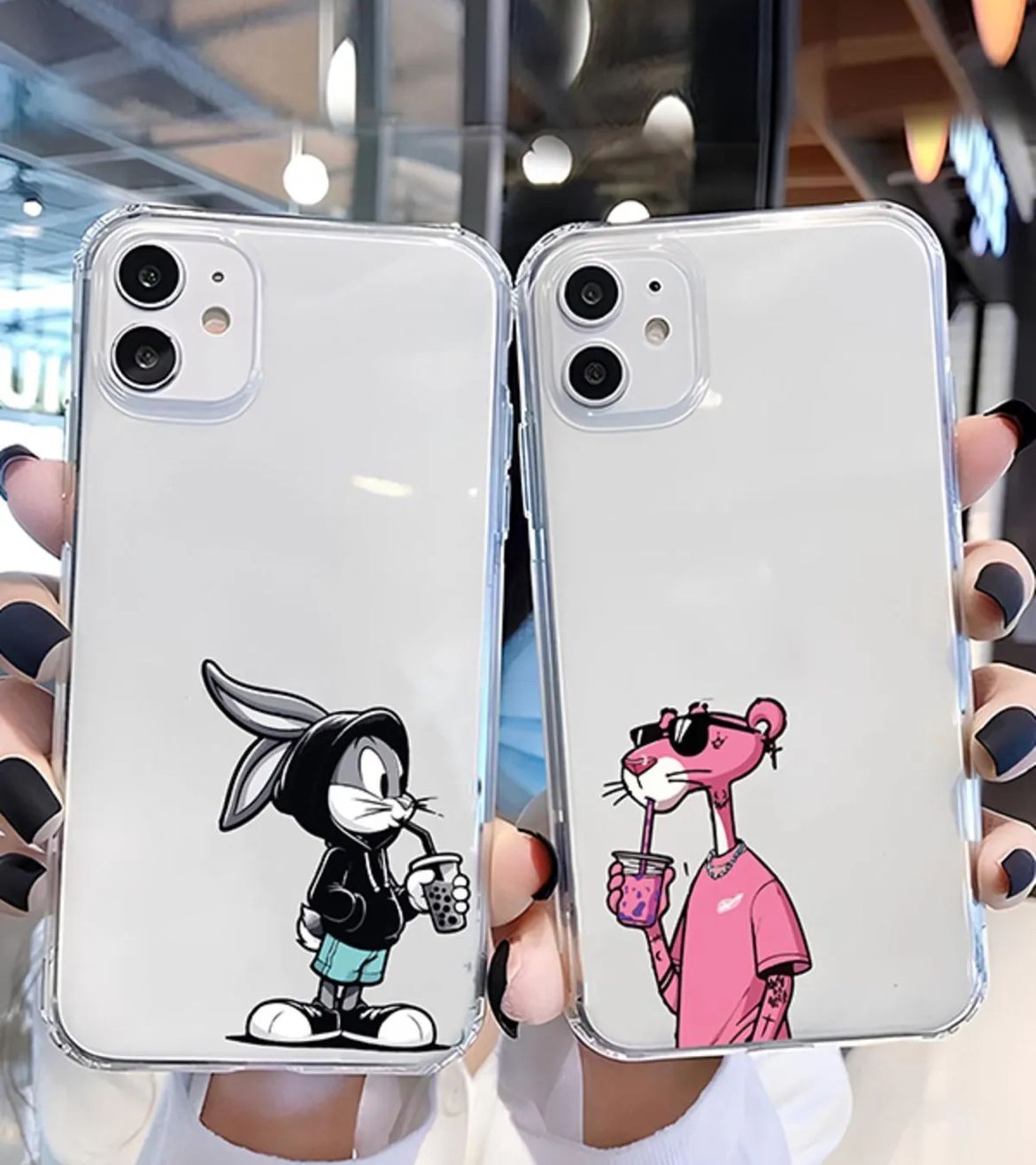Bugs Bunny Pink Panther Baskılı Sevgili Couple Şeffaf Tpu Koruyucu Kılıflar ( 1 Adet Fiyatıdır )