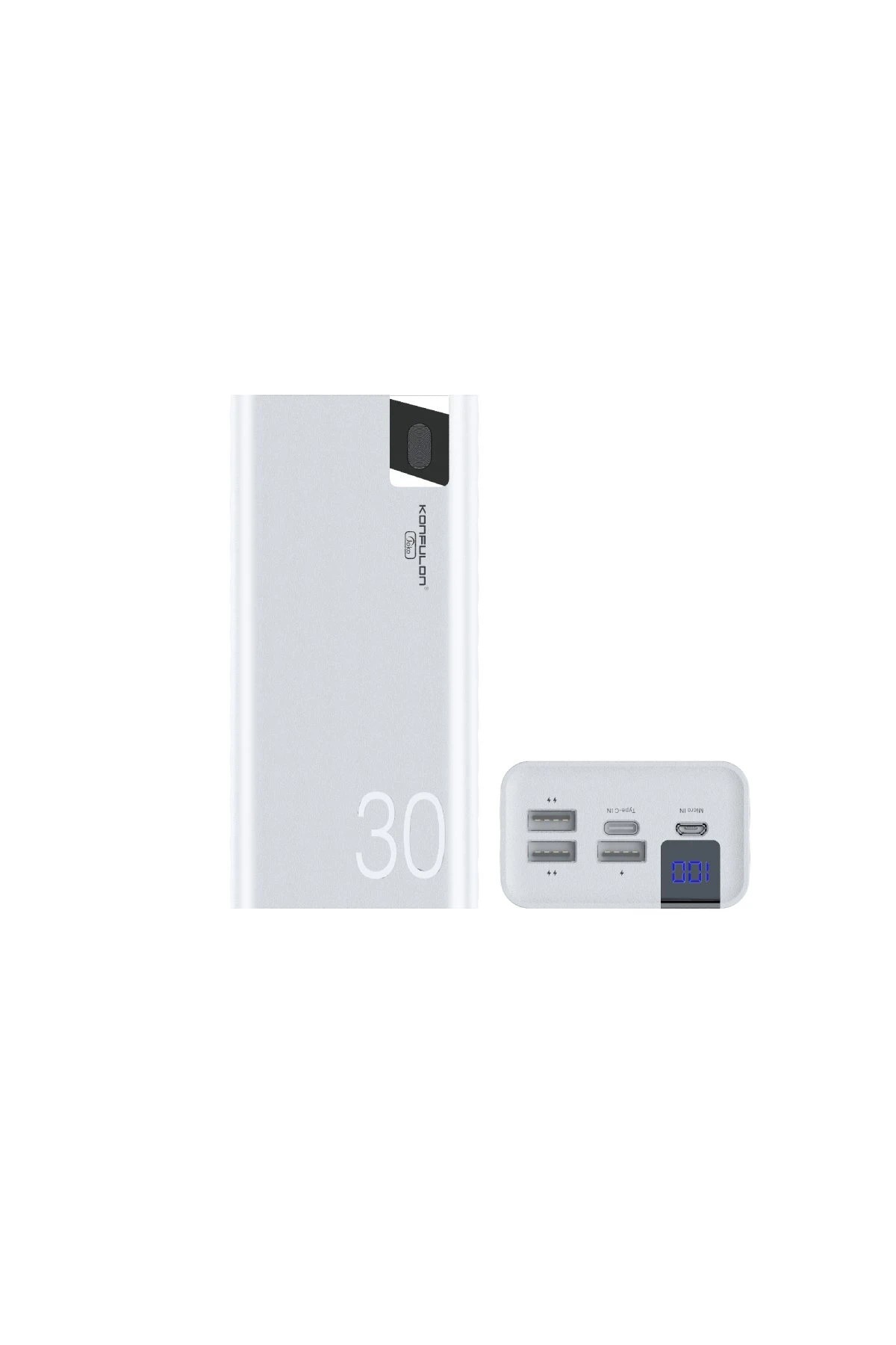 A19 Dijital Ekranlı Powerbank 30.000 mAh Hızlı Şarj - Beyaz