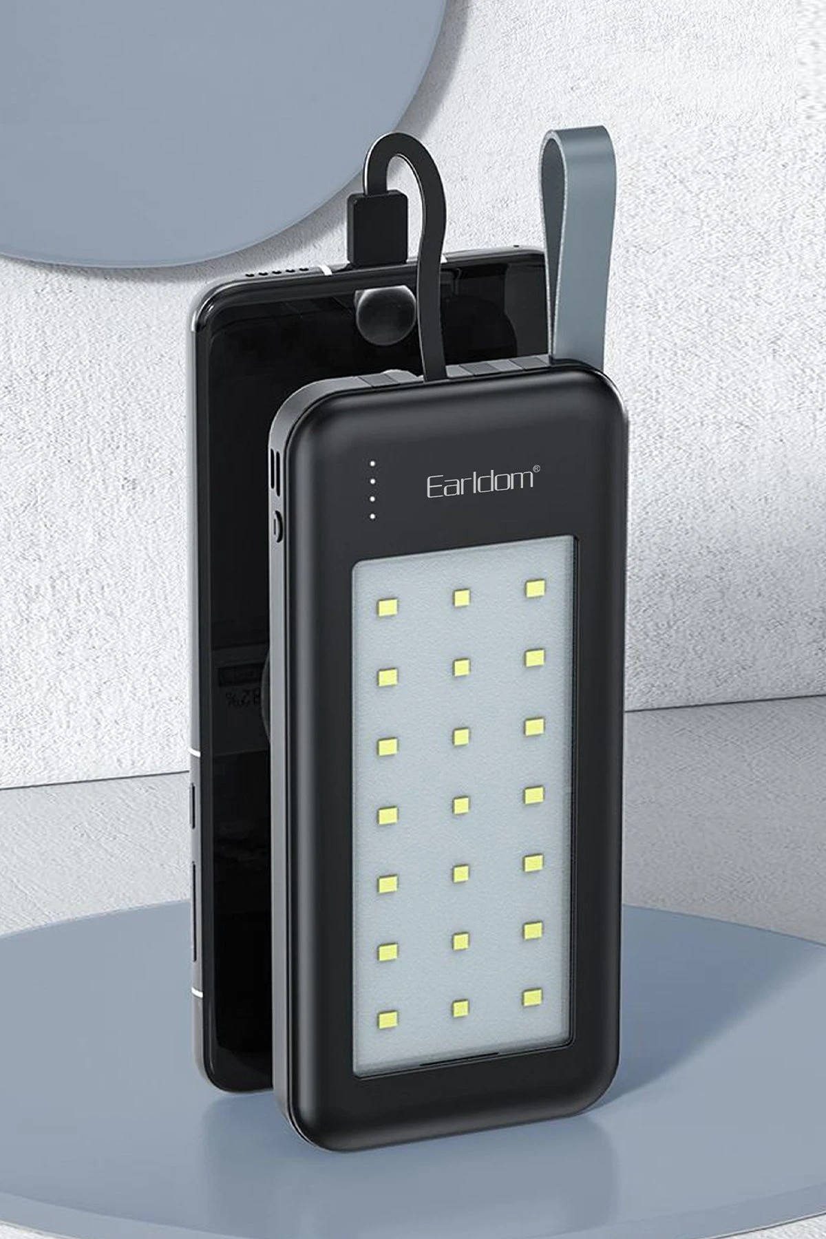 Earldom PB48 10.000 mAh 10W Led Işıklı 3in1 Dahili Kablolu Powerbank - Siyah