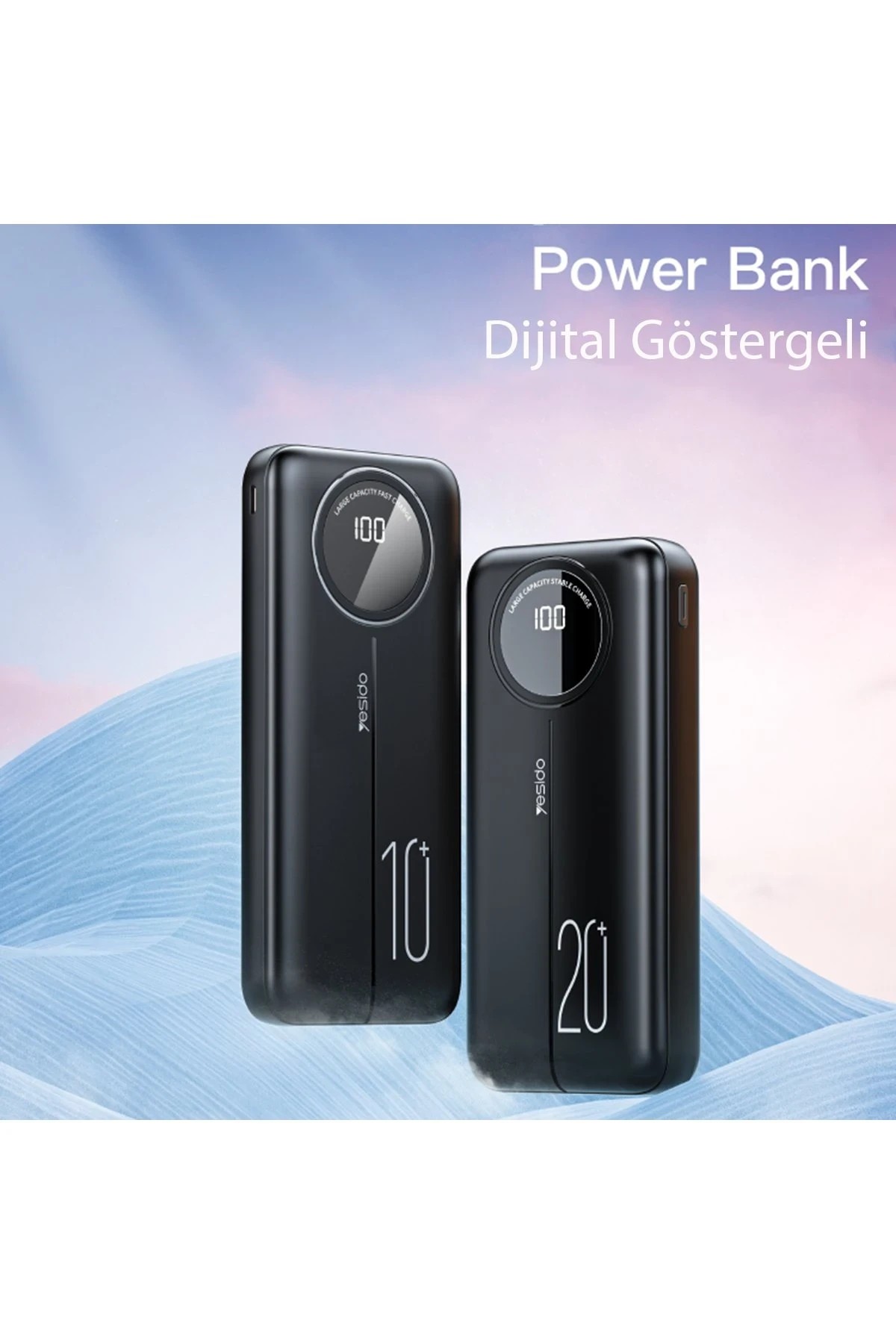 Yesido YP40 10.000 mAh Dijital Göstergeli USB3.0 PD Hızlı Şarj Powerbank - Siyah