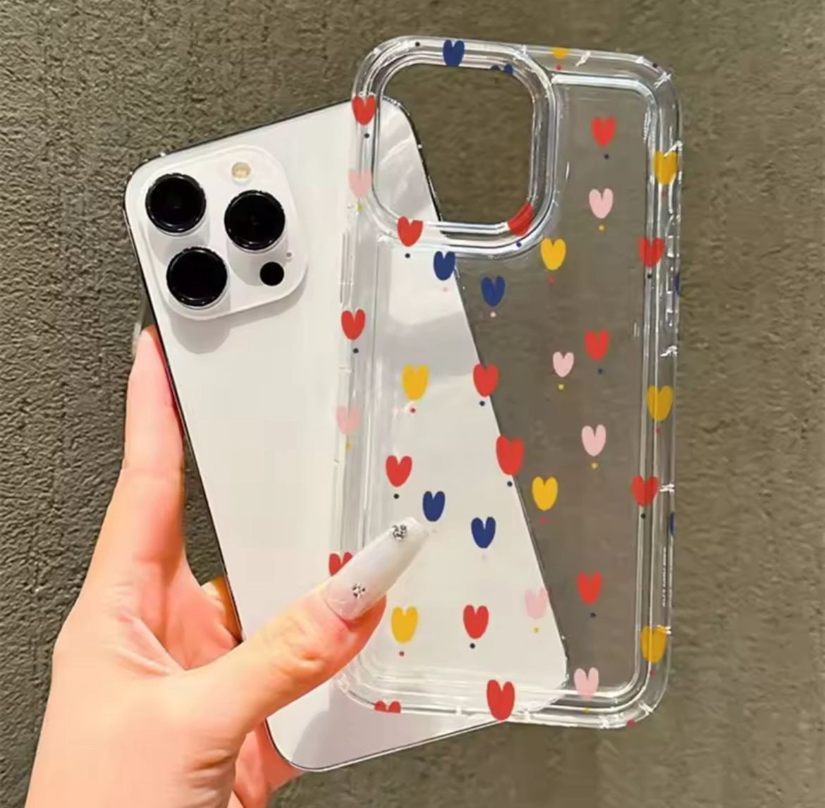 RENKLİ KALPLER 2 BASKILI ŞEFFAF TPU KORUYUCU KILIFLAR 
