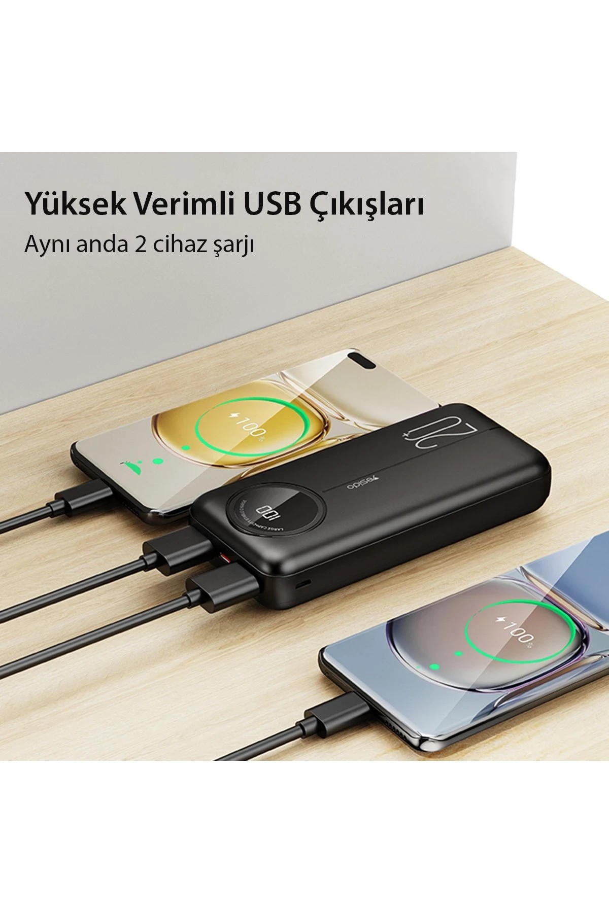 Yesido YP40 10.000 mAh Dijital Göstergeli USB3.0 PD Hızlı Şarj Powerbank - Siyah