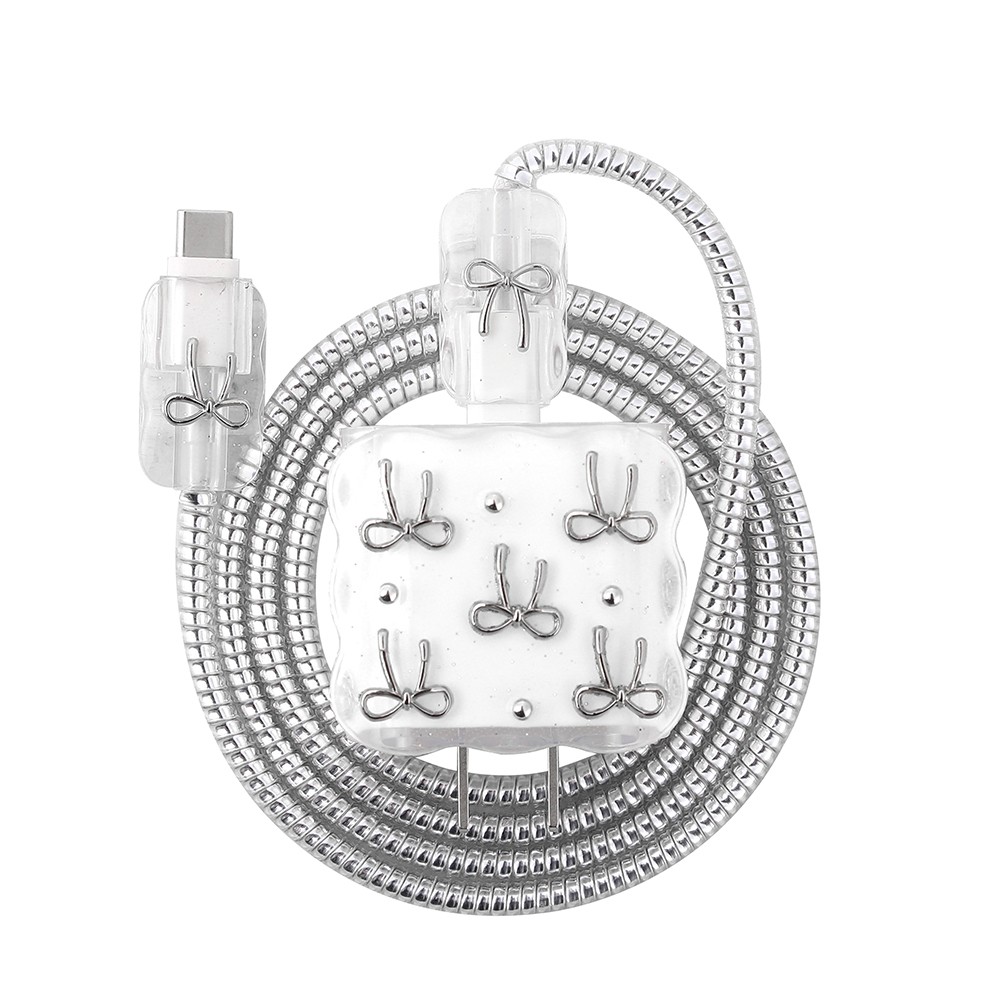 FİYONK DESENLİ ŞARJ BAŞLIĞI VE KABLO KORUYUCU SET 18W 20W UYUMLU 