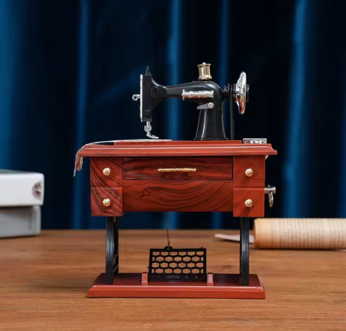 DİKİŞ MANİNASI TASARIMLI NOSTALJİ MÜZİK KUTUSU DEKORATİF RETRO HEDİYELİK 