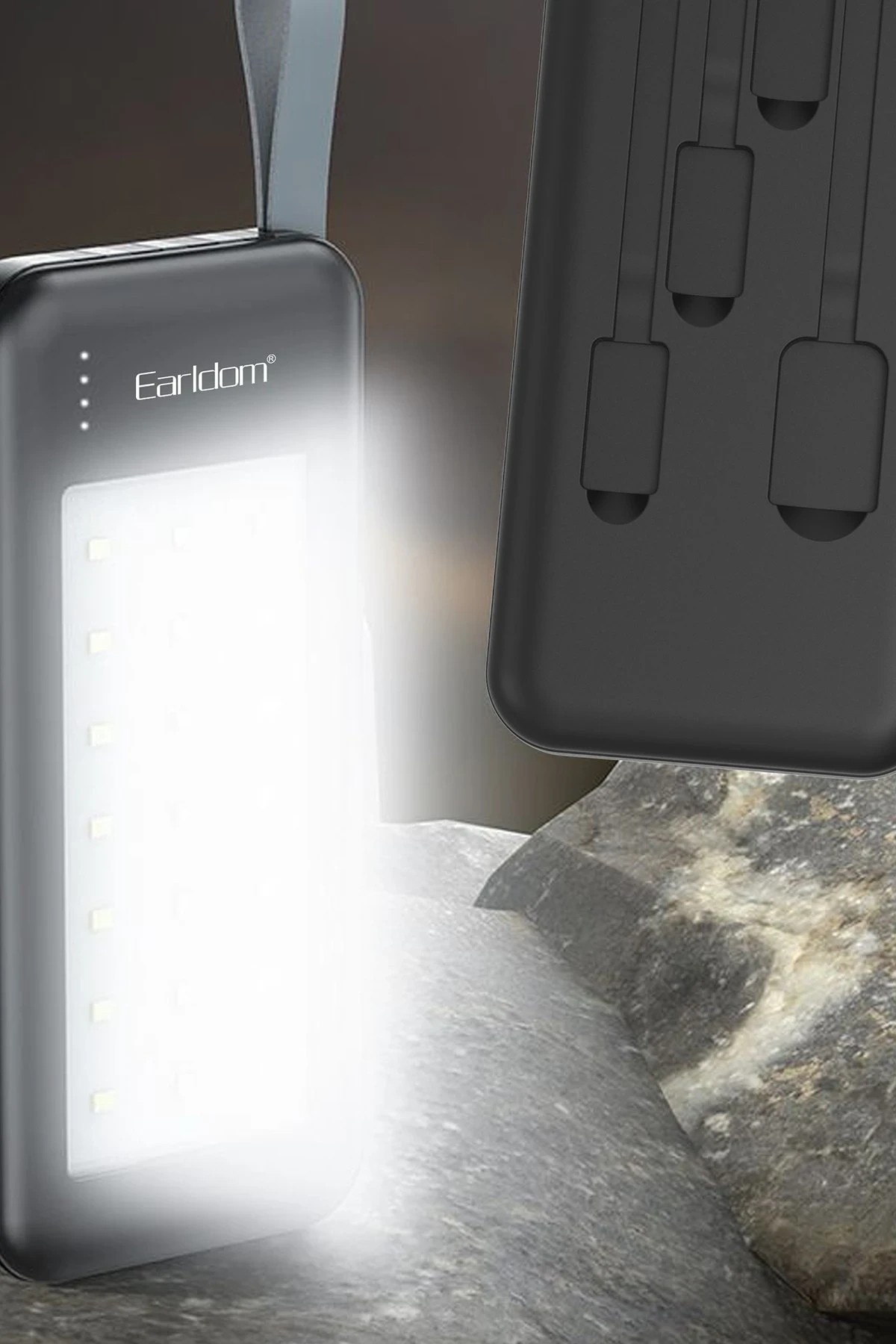 Earldom PB48 10.000 mAh 10W Led Işıklı 3in1 Dahili Kablolu Powerbank - Siyah