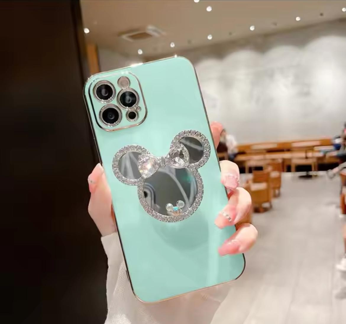 TAŞLI MİNNİE MAUSE AYNALI POPSOCKET STANDLI PARLAK LÜX PREMİUM LAZER KILIF 