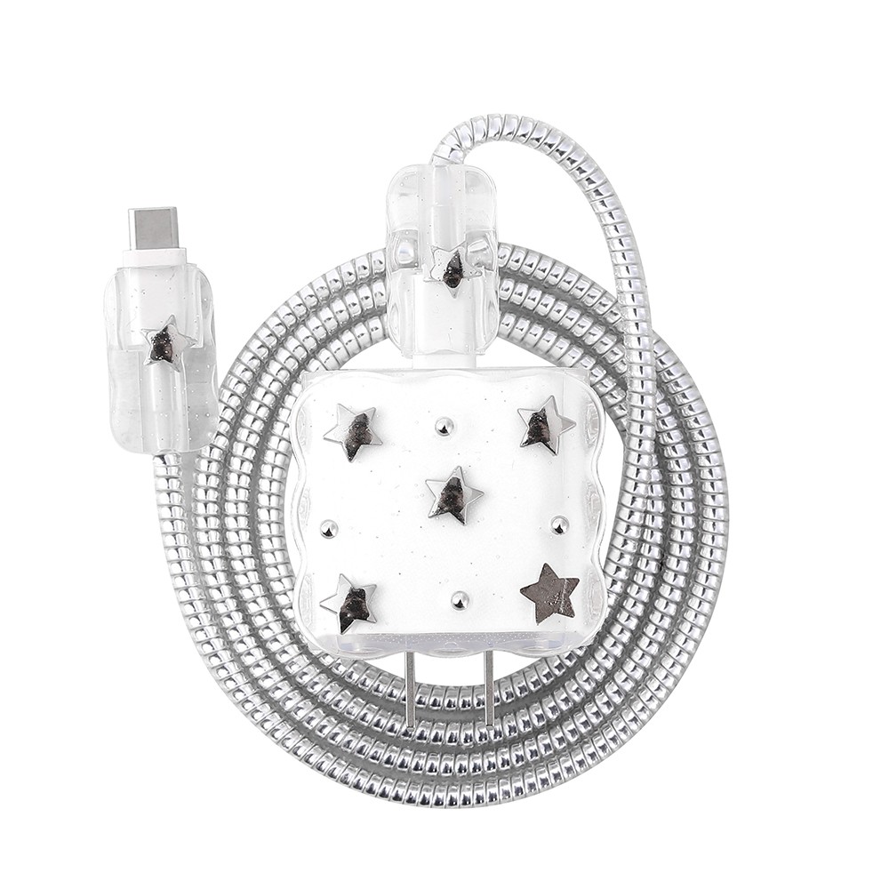 YILDIZ DESENLİ ŞARJ BAŞLIĞI VE KABLO KORUYUCU SET 18W 20W UYUMLU 