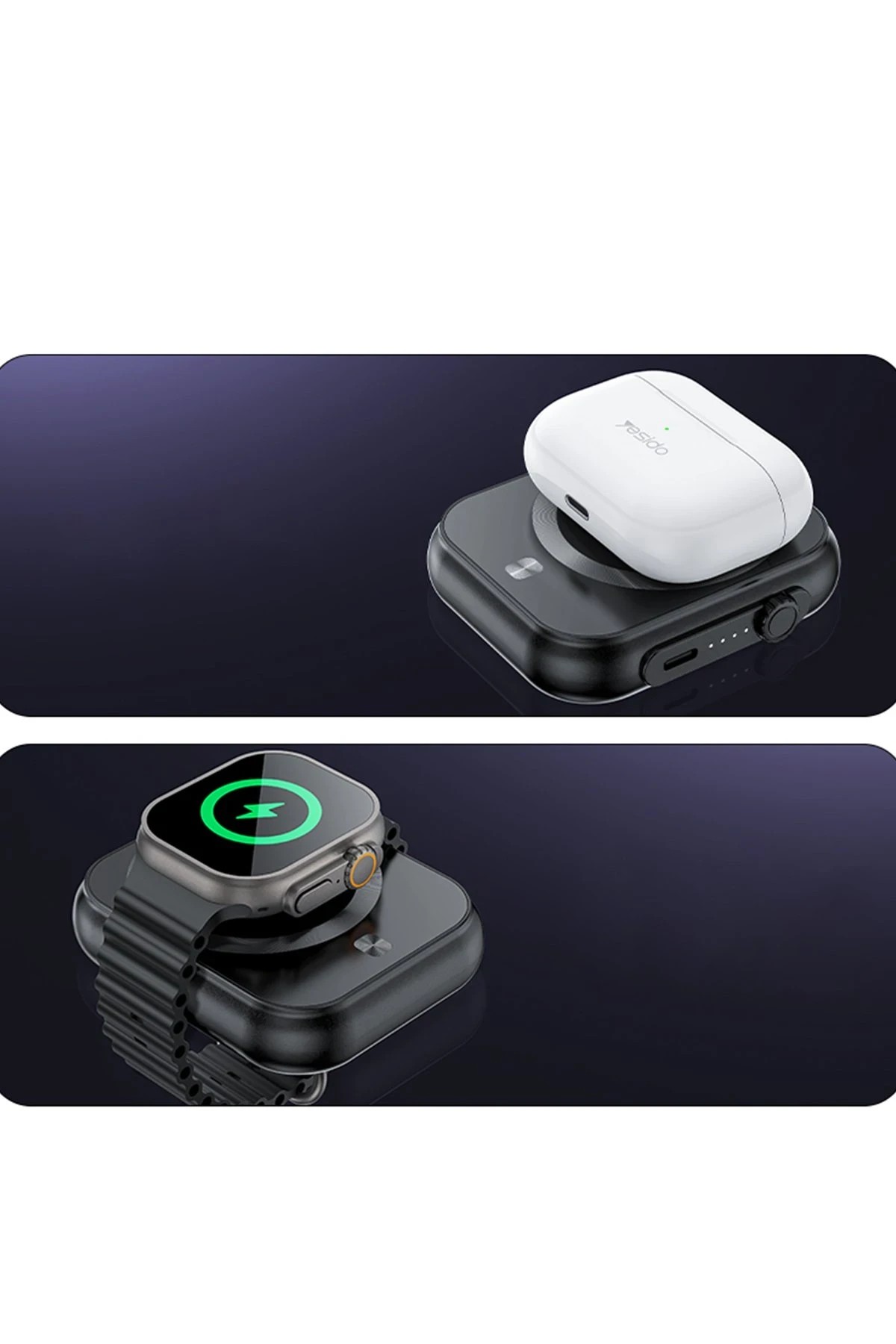 Yesido YP59 5.000 mAh 3in1 20W Type-C Çıkışlı 15W Kablosuz Şarj 3W Kulaklık Şarj ve 2.5W Saat Şarj Destekli PD Hızlı Şarj Magsafe Powerbank - Siyah