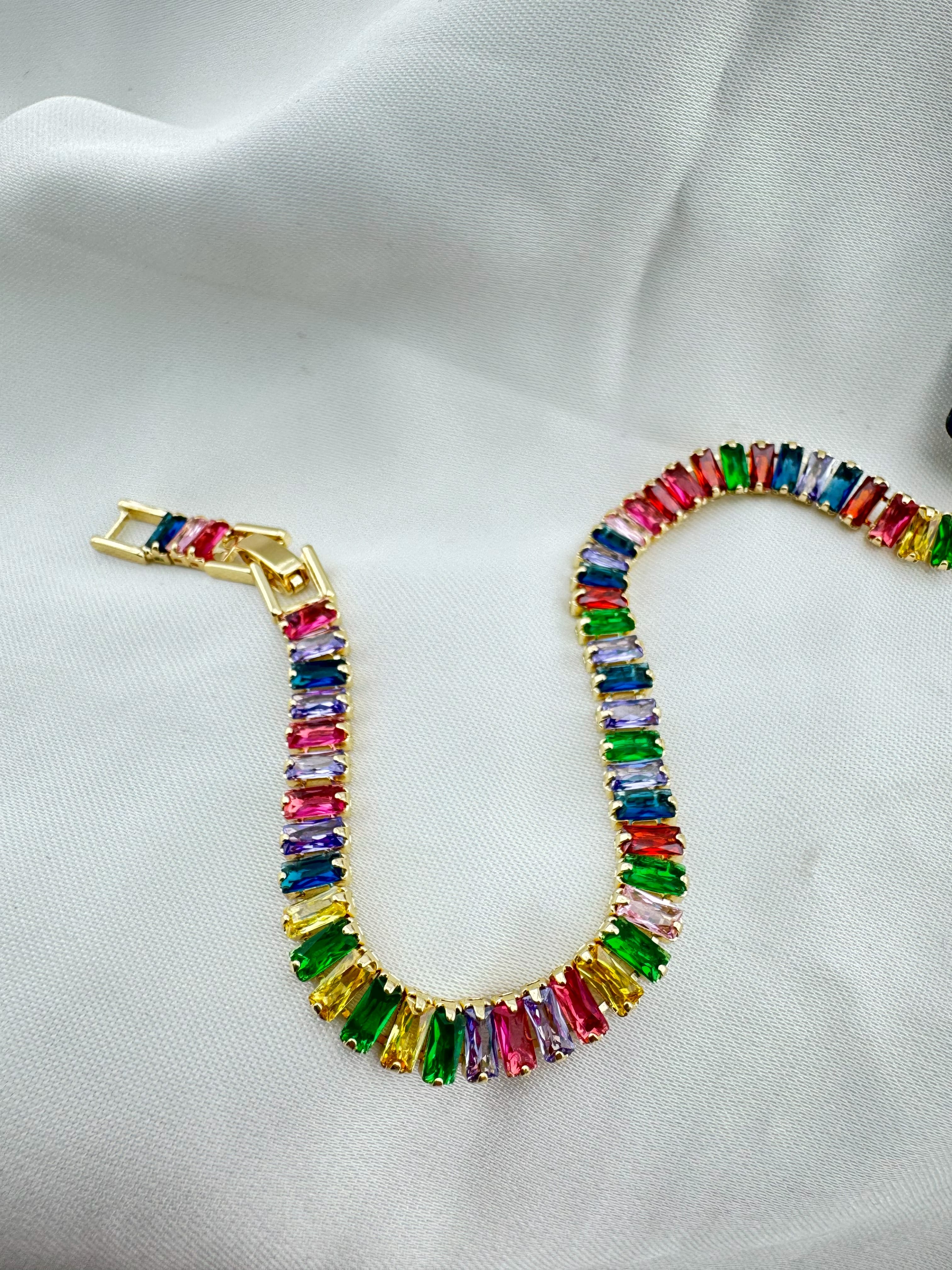 Altın Kaplama Zirkon Çok Renkli Çelik Bileklik