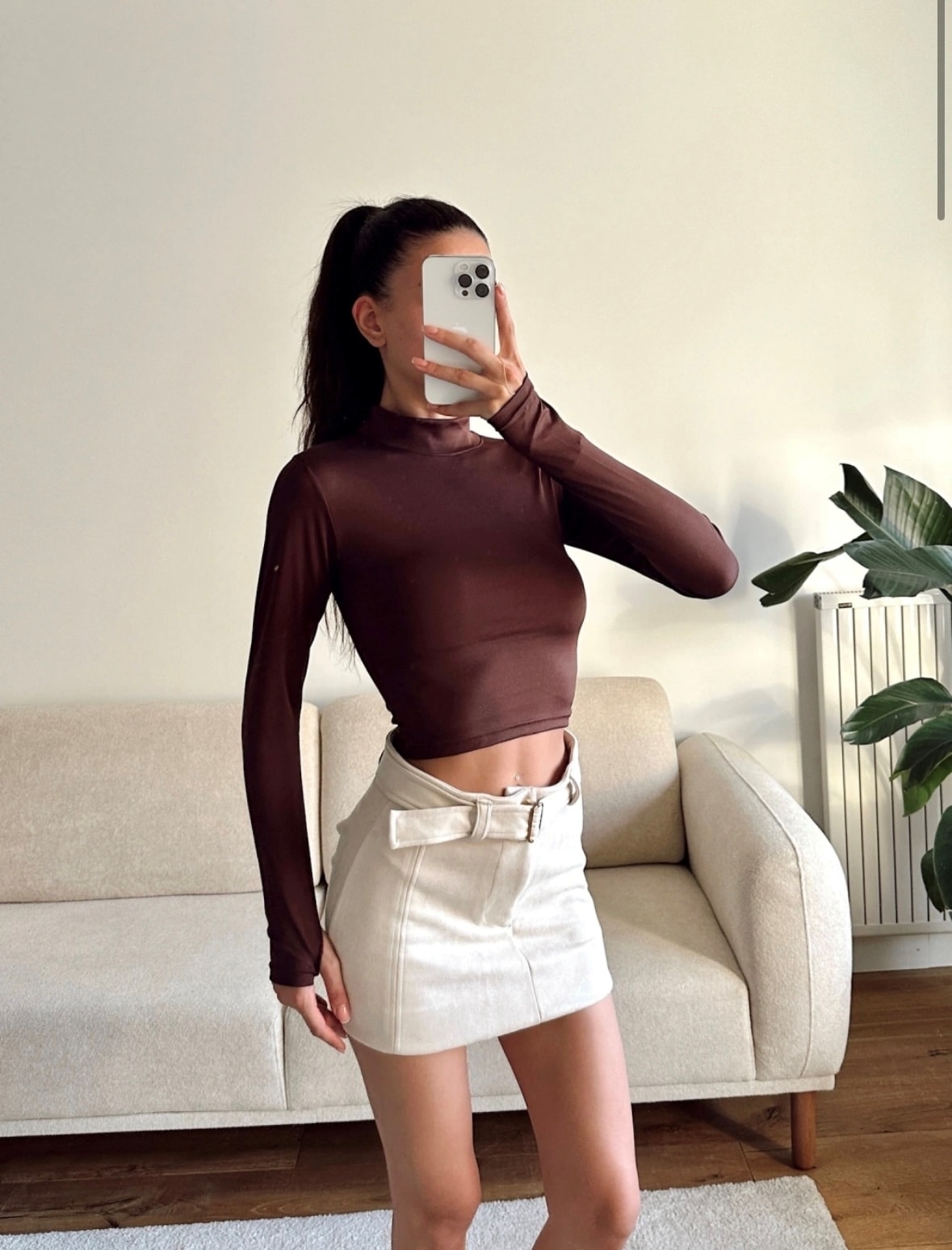 Balıkçı Yaka Parmak Detaylı Kahverengi Bluz