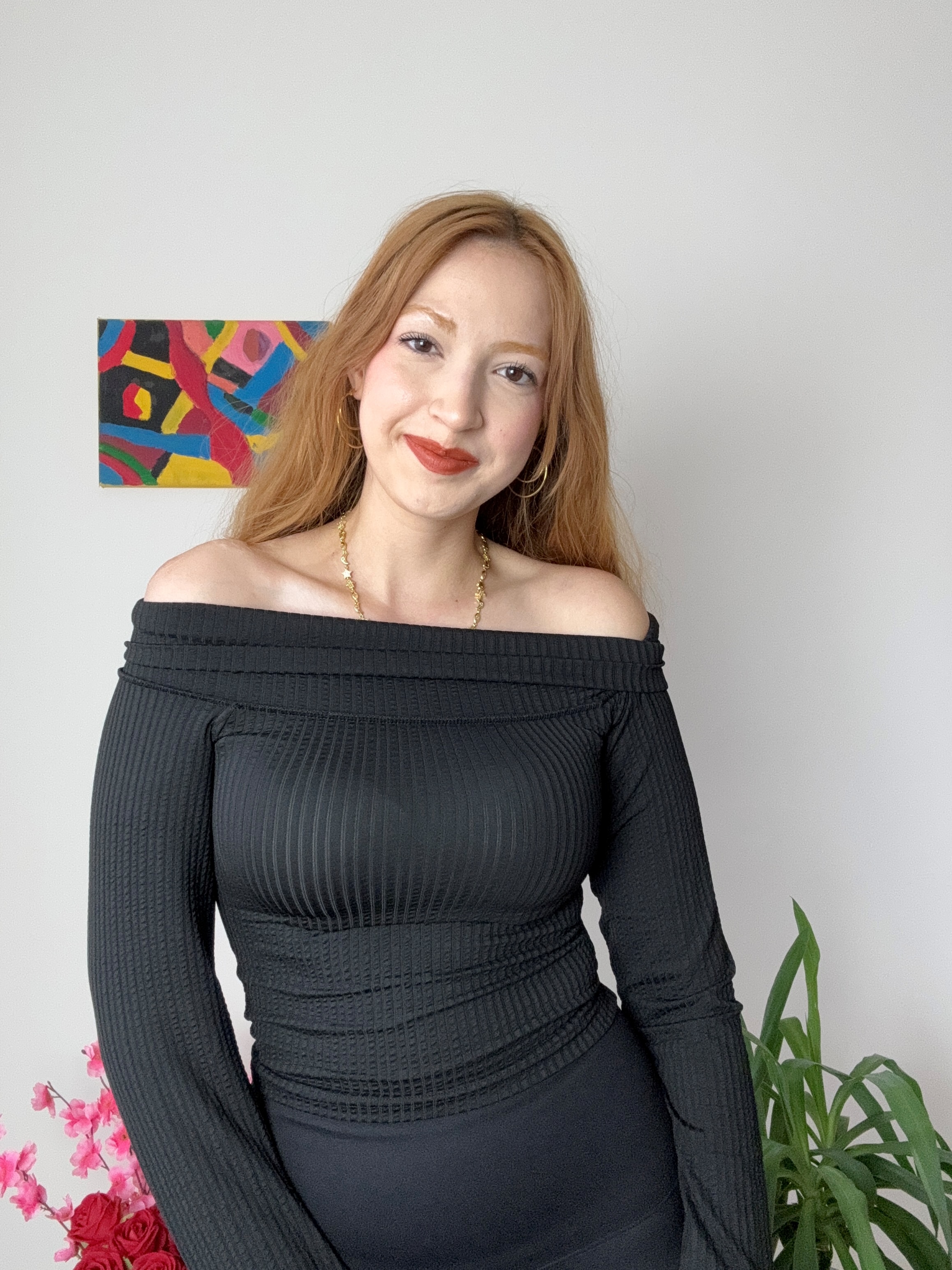 Omzu Açık İspanyol Kol Siyah Bluz