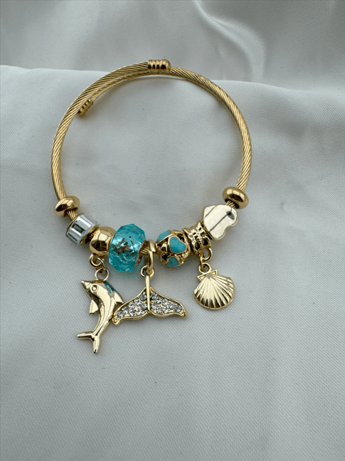 Altın Kaplama Charmlı Çelik Bileklik