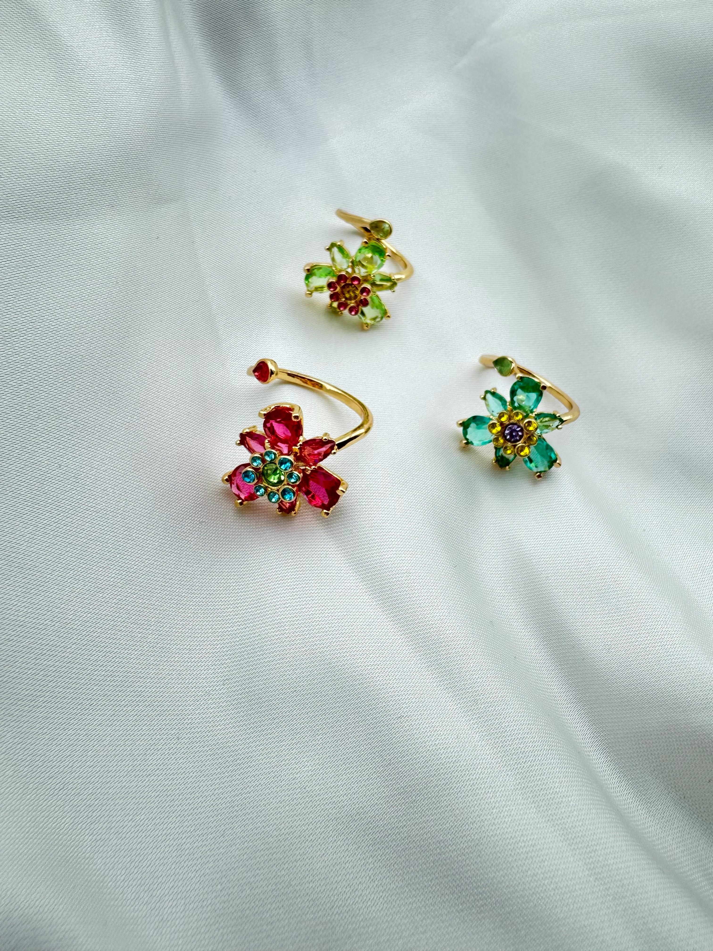 Altın Kaplama Çiçek Desenli Zirkon Yüzük