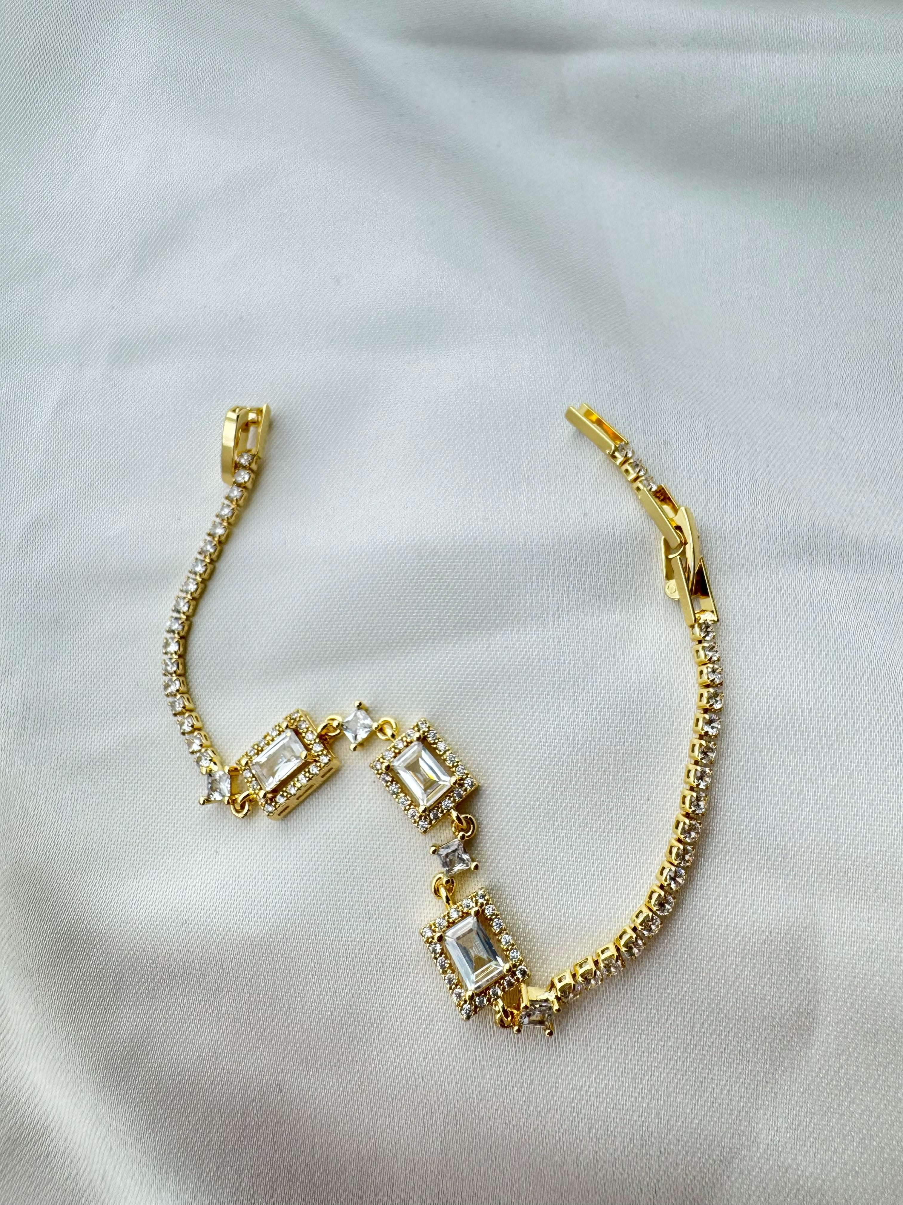 Altın Kaplama Yapay Elmas Çelik Bileklik