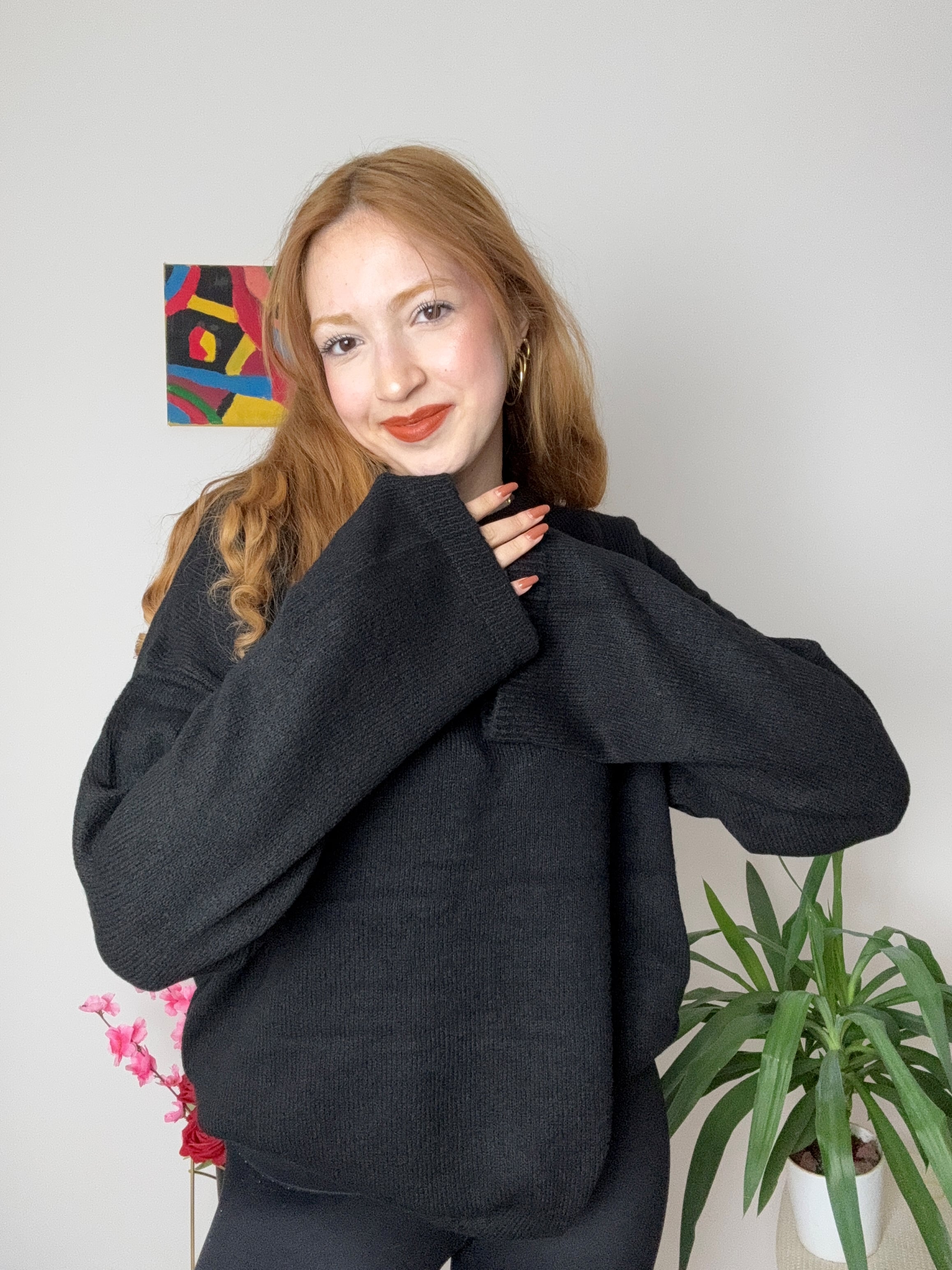 Balıkçı Yaka İspanyol Kol Siyah Kazak