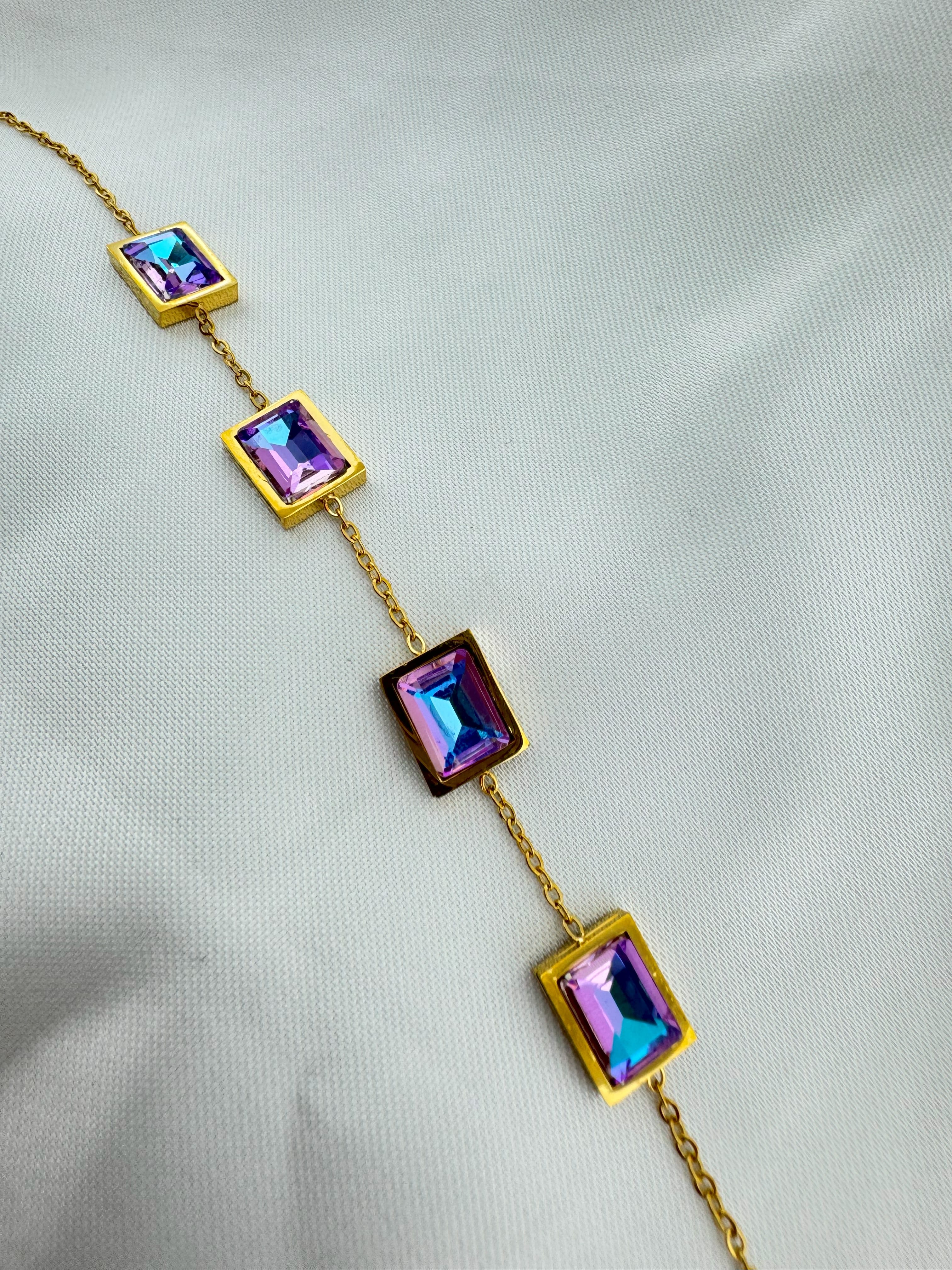 Altın Kaplama Zirkon Taşlı Çelik Bileklik 