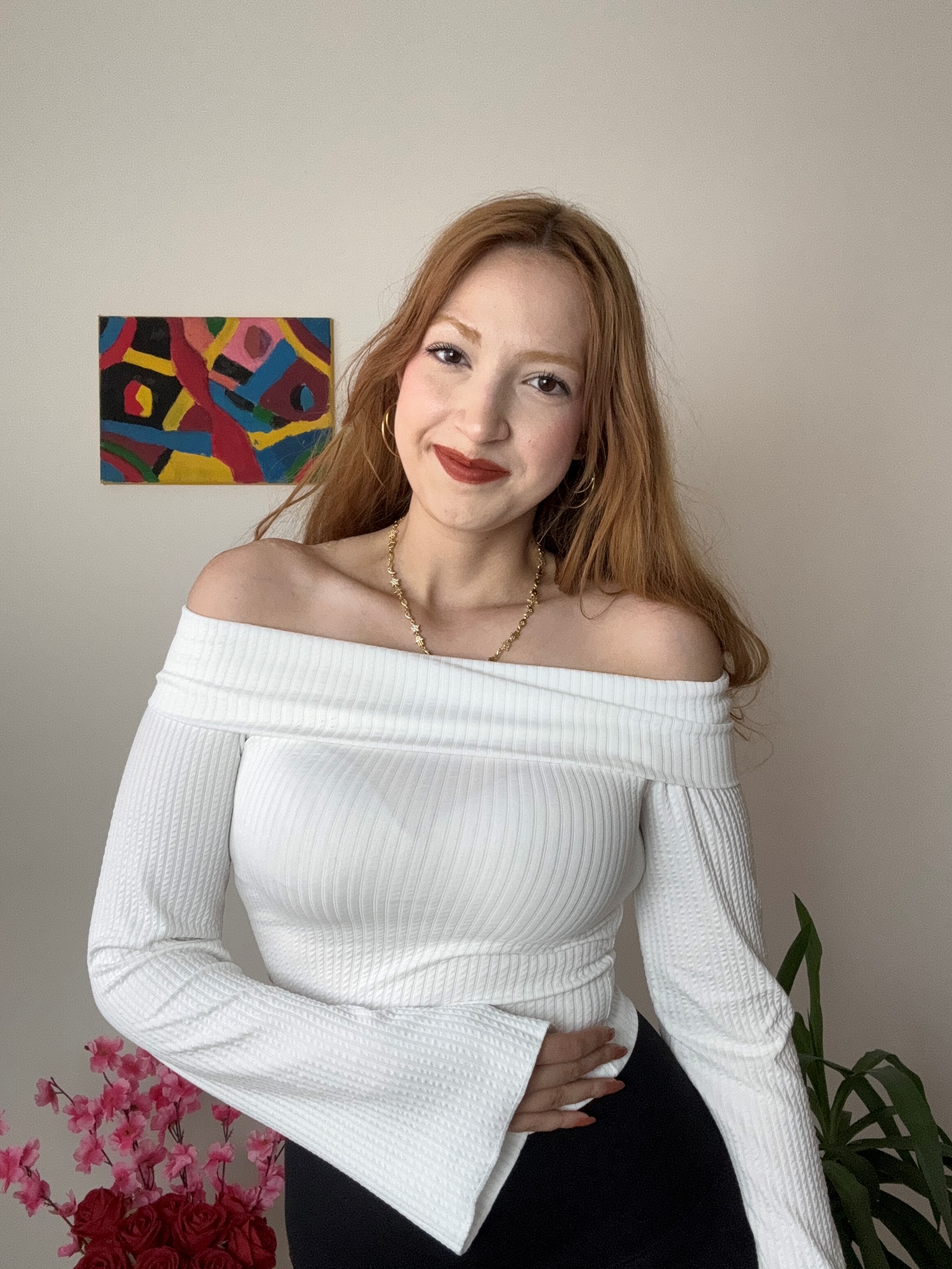 Omzu Açık İspanyol Kol Beyaz Bluz