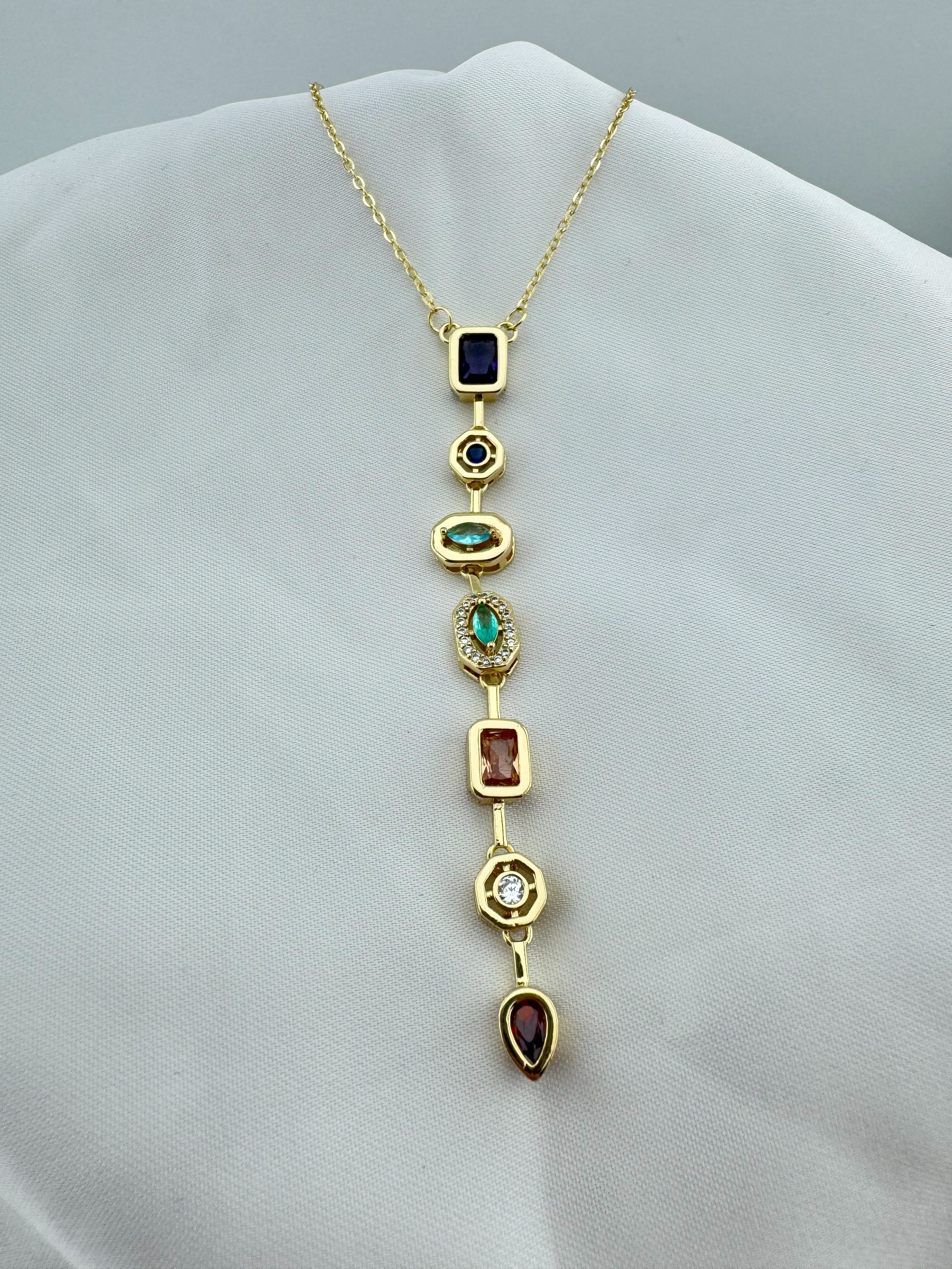 Altın Kaplama Zirkon Taşlı Çelik Y Kolye