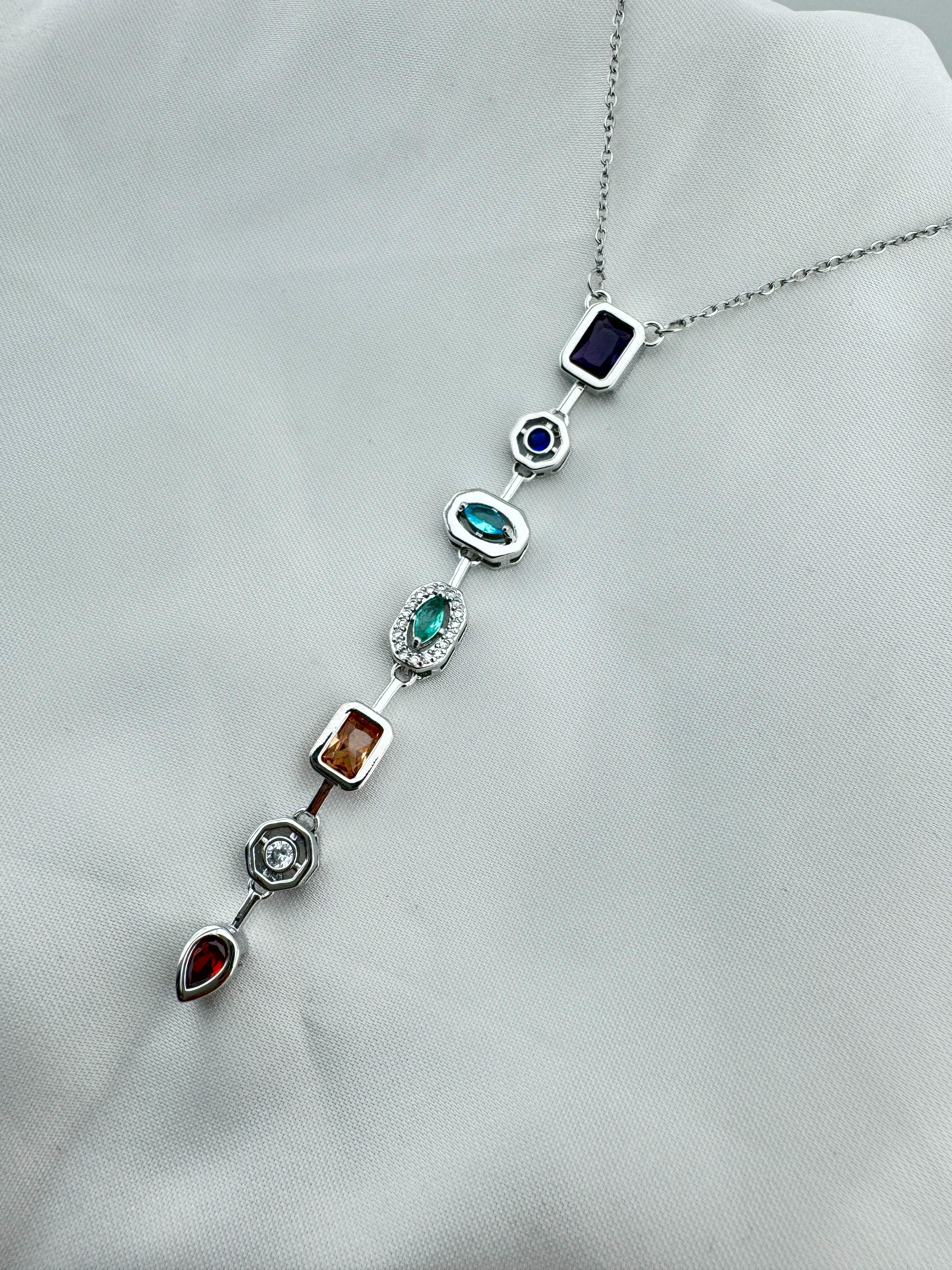 Gümüş Kaplama Zirkon Taşlı Çelik Y Kolye