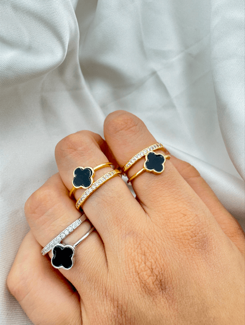 Altın-Gümüş Kaplama Yonca Desenli Çelik Yüzük