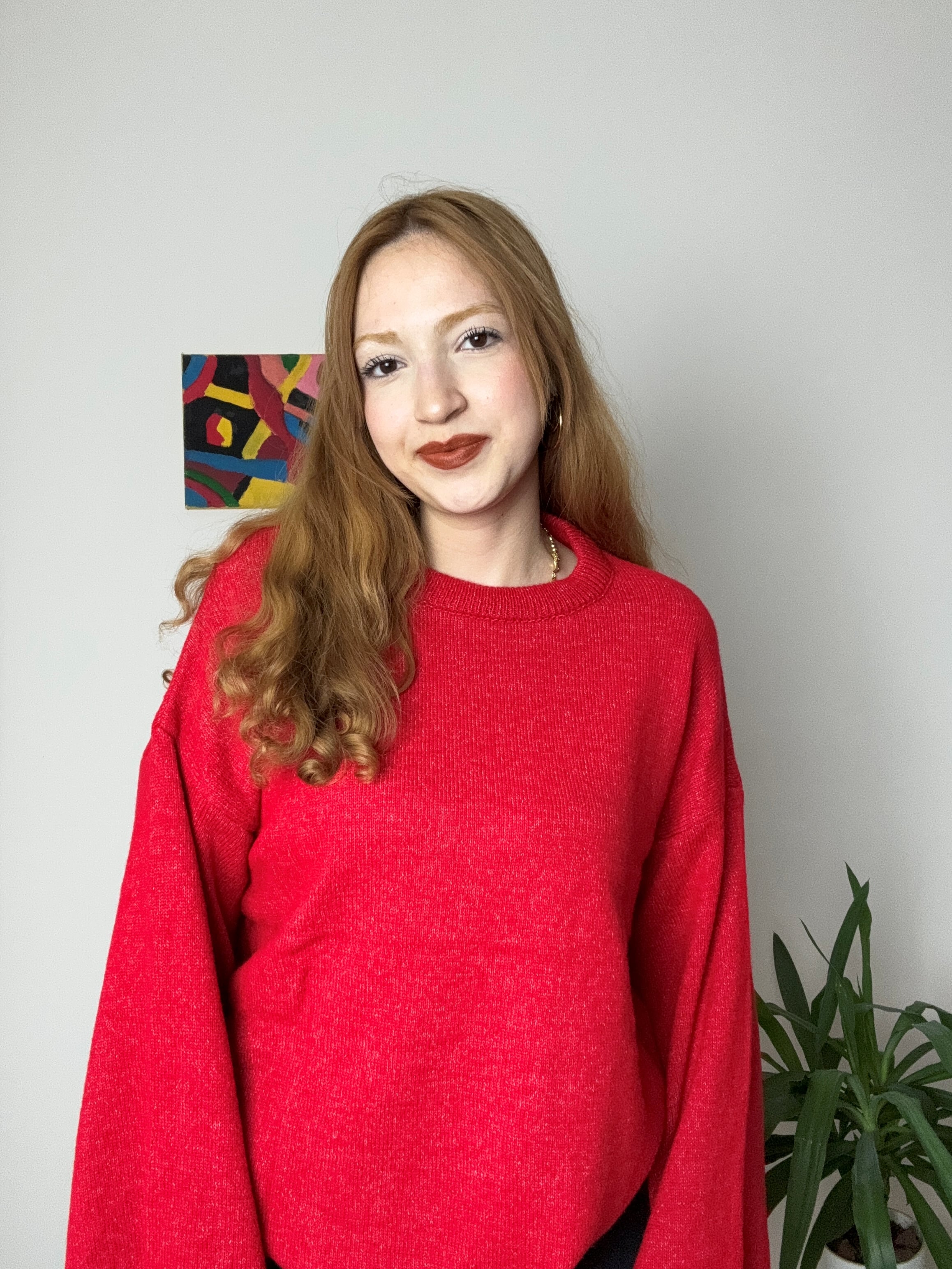 İspanyol Kol Balıkçı Yaka Kırmızı Kazak