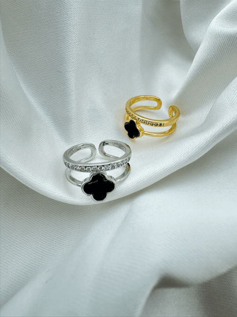 Altın-Gümüş Kaplama Yonca Desenli Çelik Yüzük