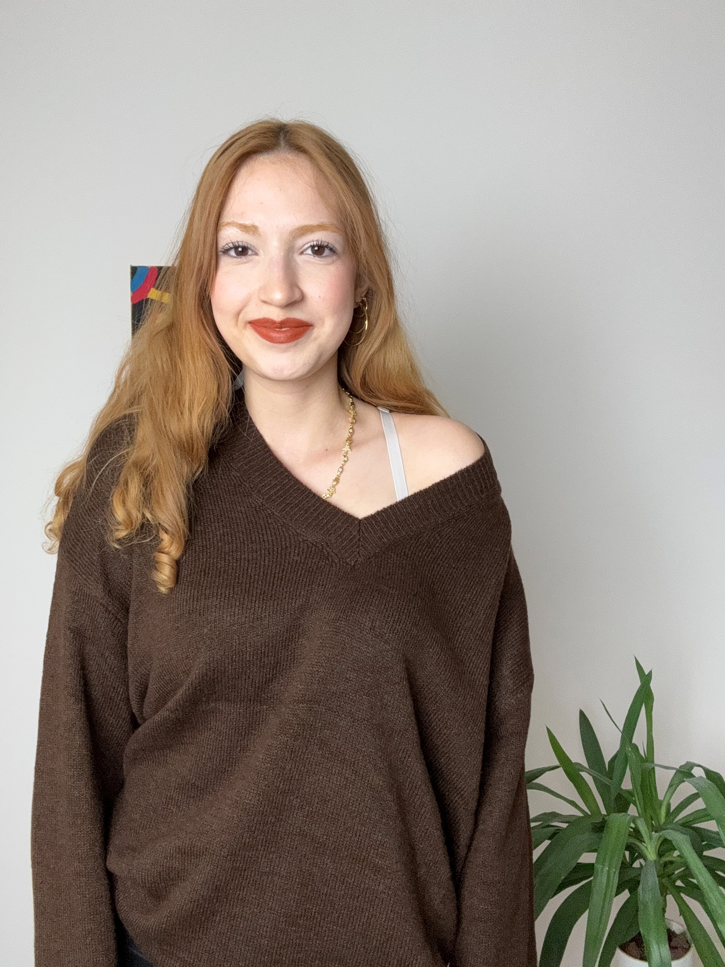 Oversize V Yaka Koyu Kahverengi Kazak