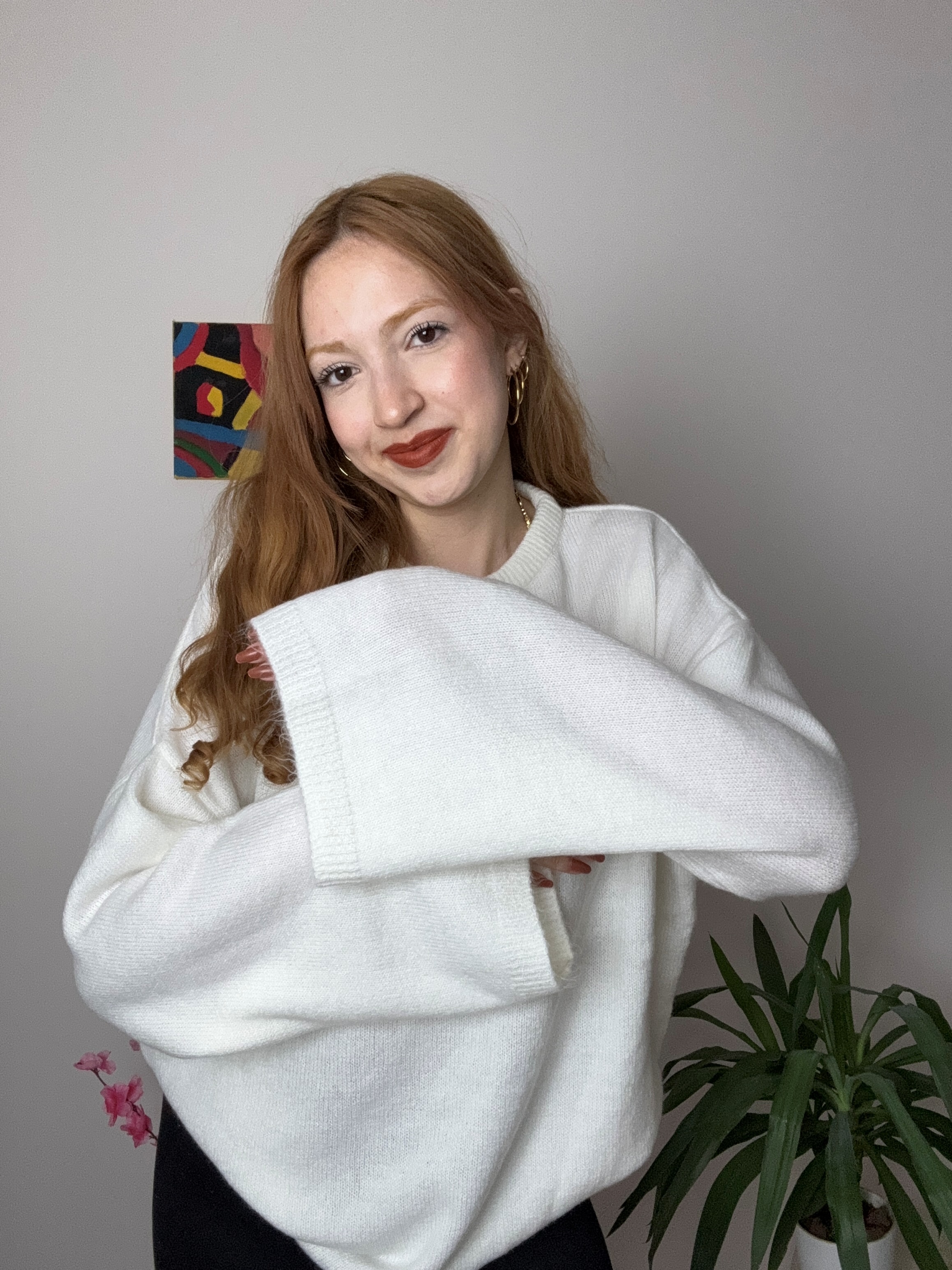 İspanyol Kol Balıkçı Yaka Beyaz Kazak