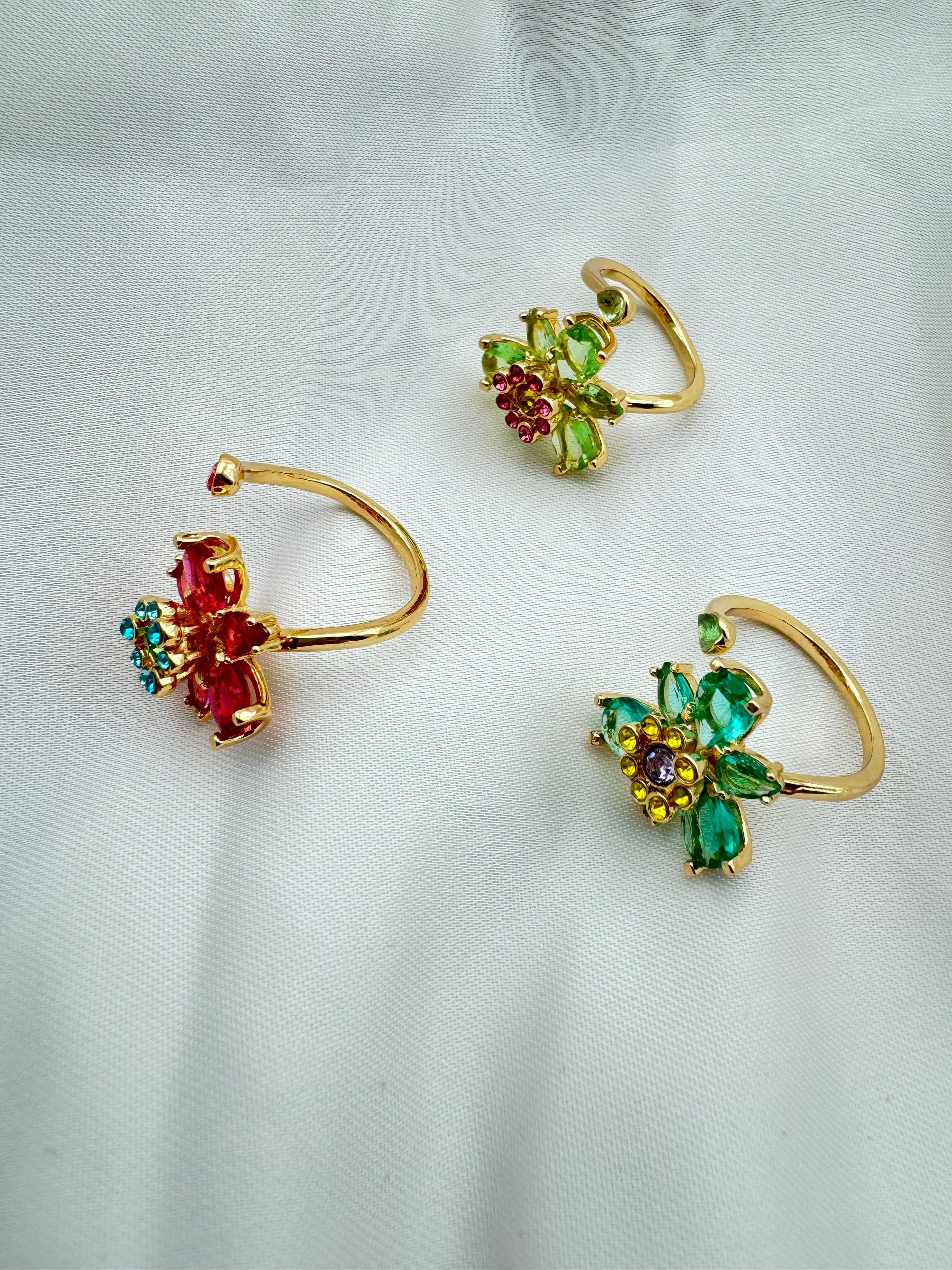 Altın Kaplama Çiçek Desenli Zirkon Yüzük