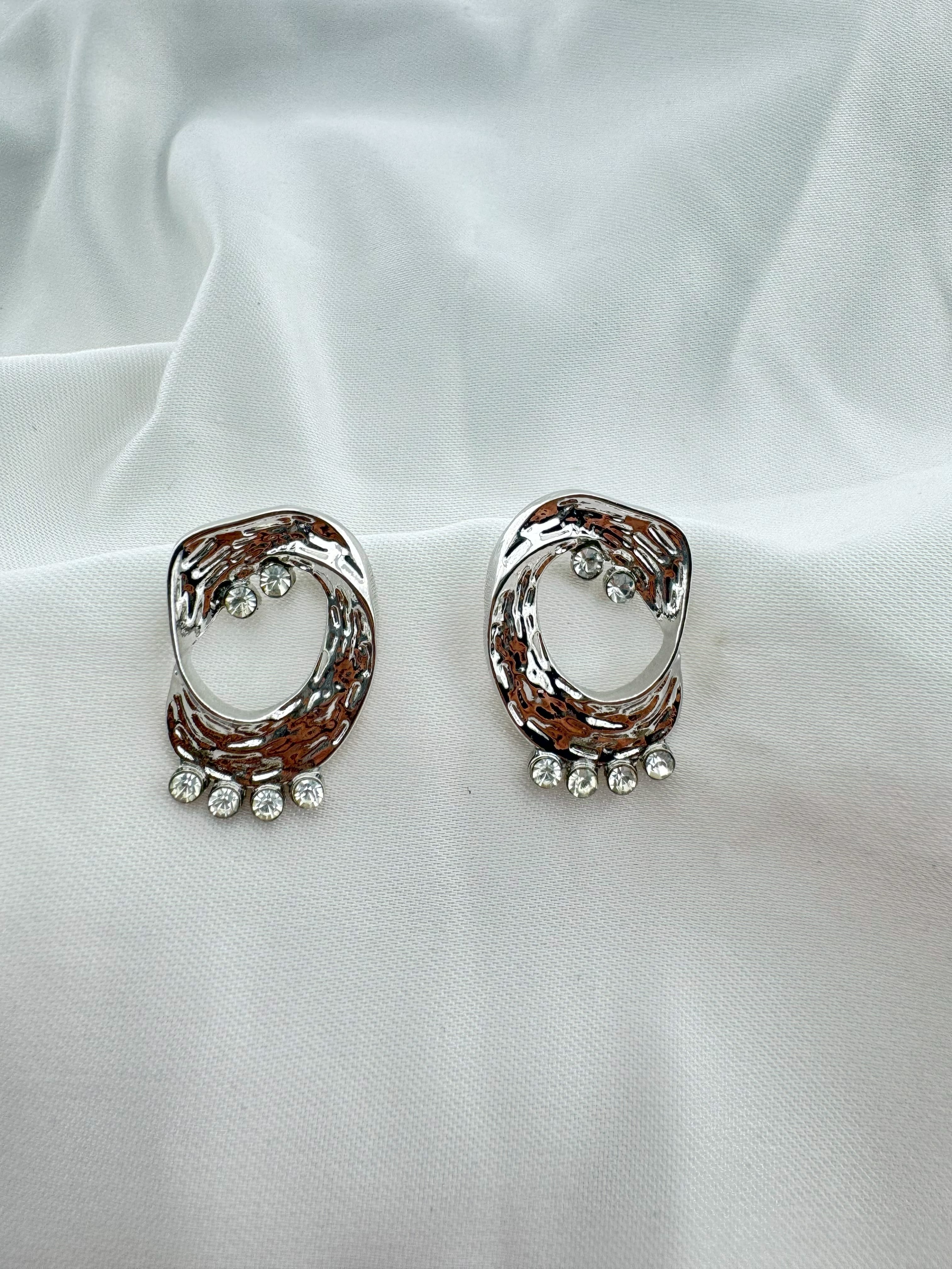 Gümüş Kaplama Yapay Elmas Çelik Küpe 