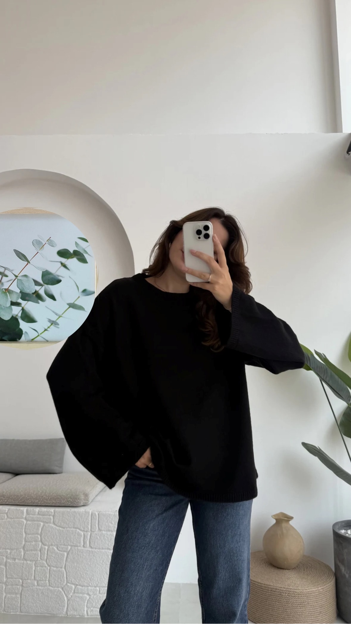 Oversize Balıkçı Yaka İspanyol Kol Siyah Kazak