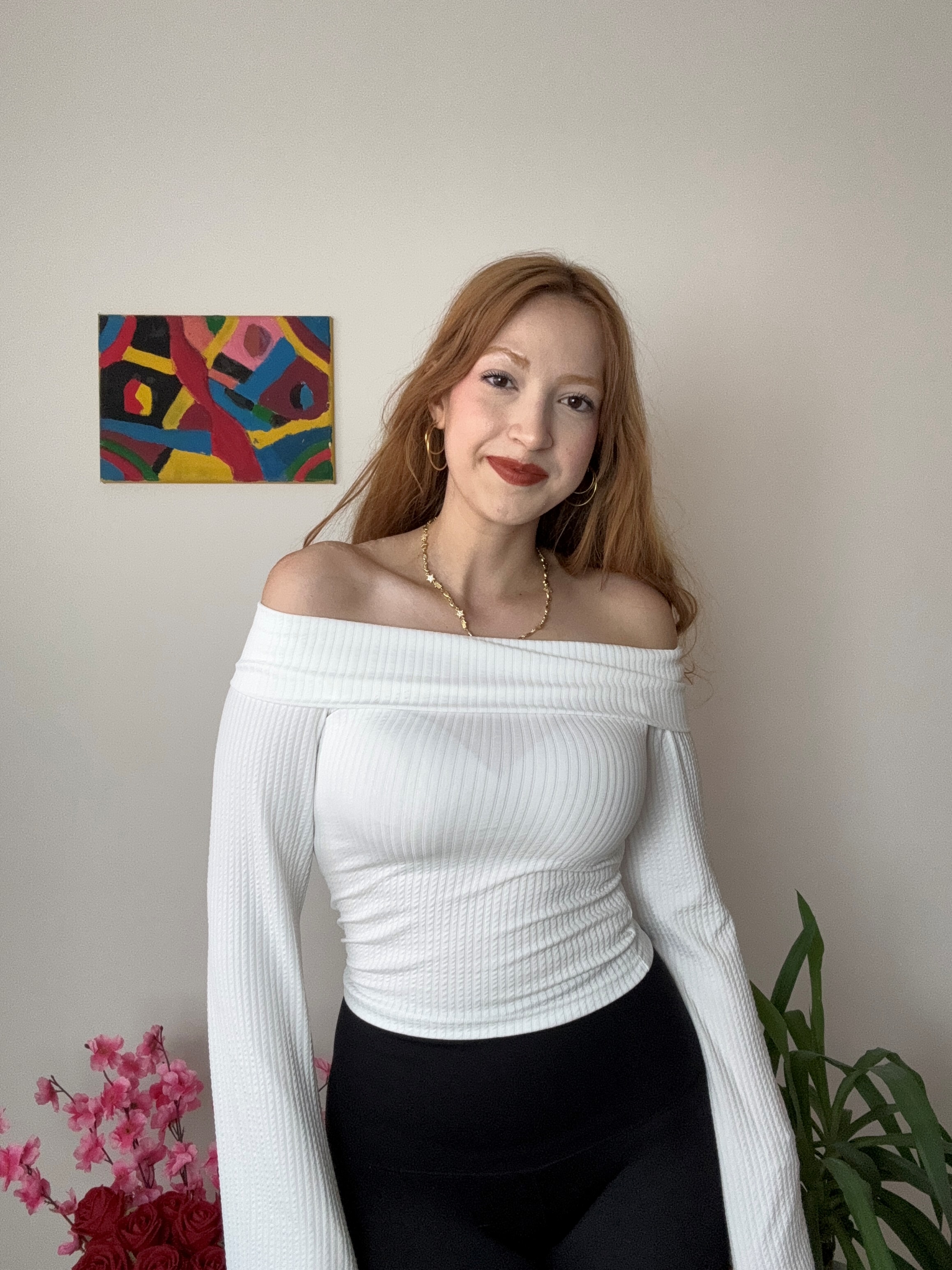 Omzu Açık İspanyol Kol Beyaz Bluz