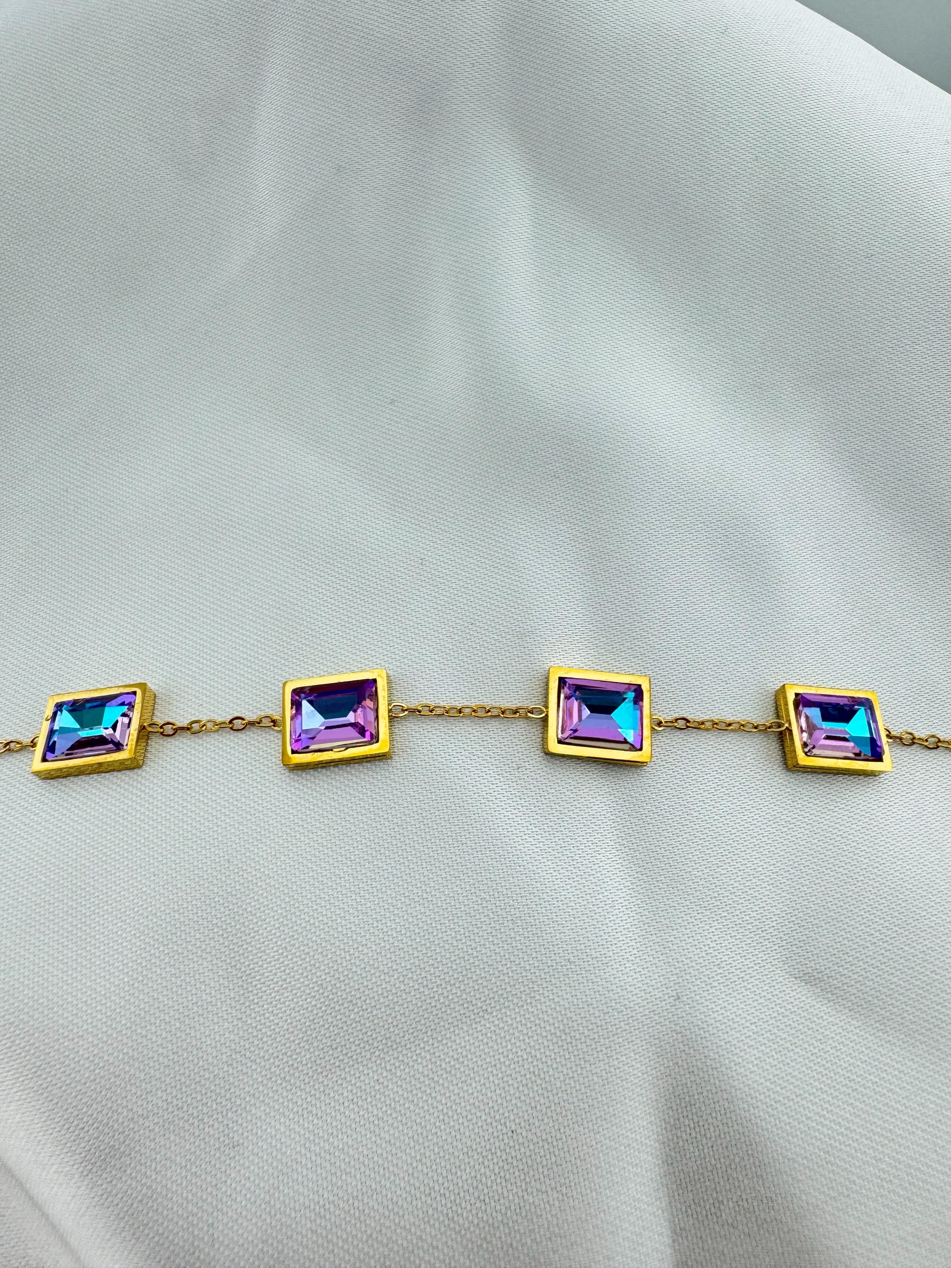 Altın Kaplama Zirkon Taşlı Çelik Bileklik 