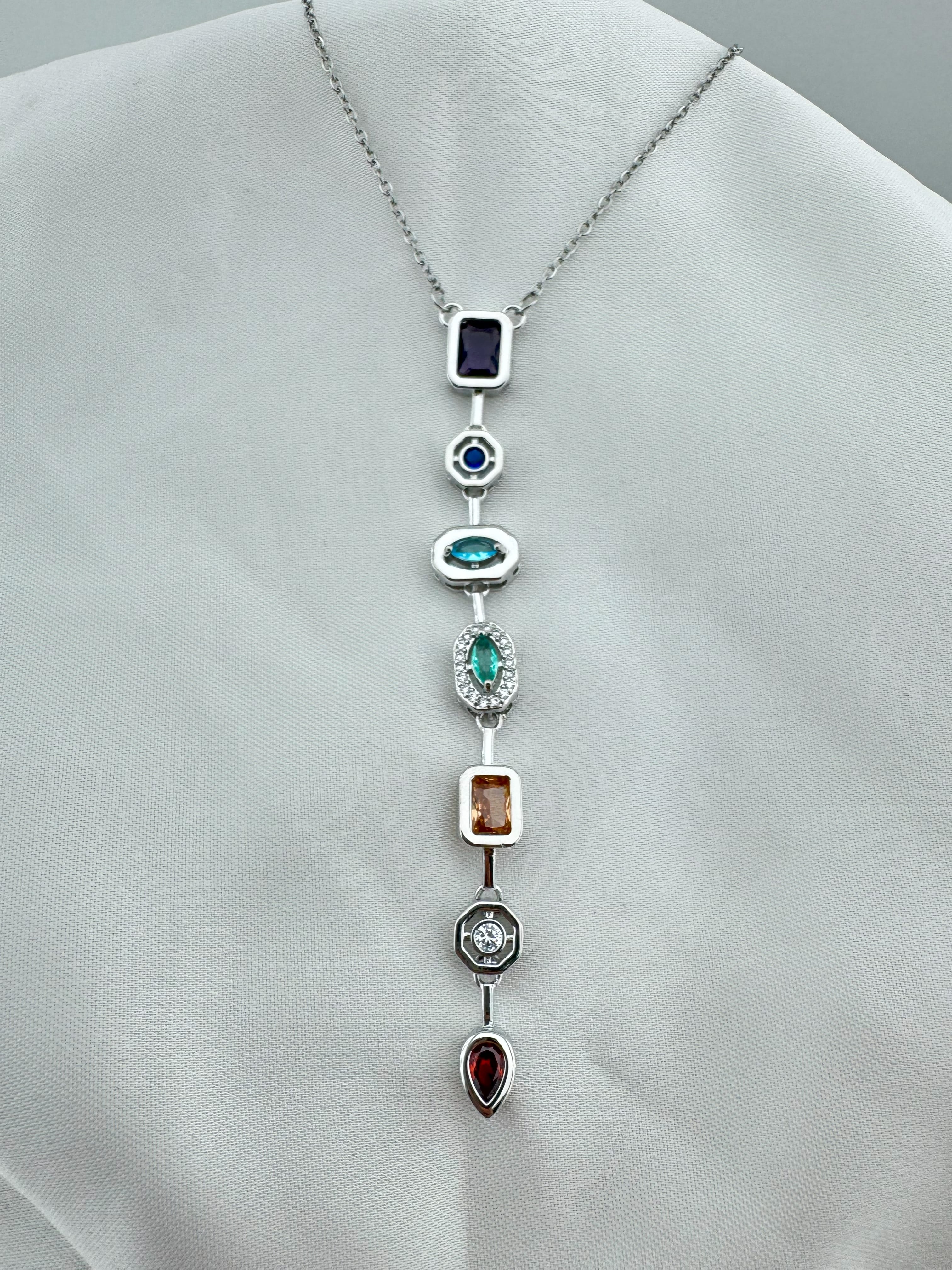 Gümüş Kaplama Zirkon Taşlı Çelik Y Kolye