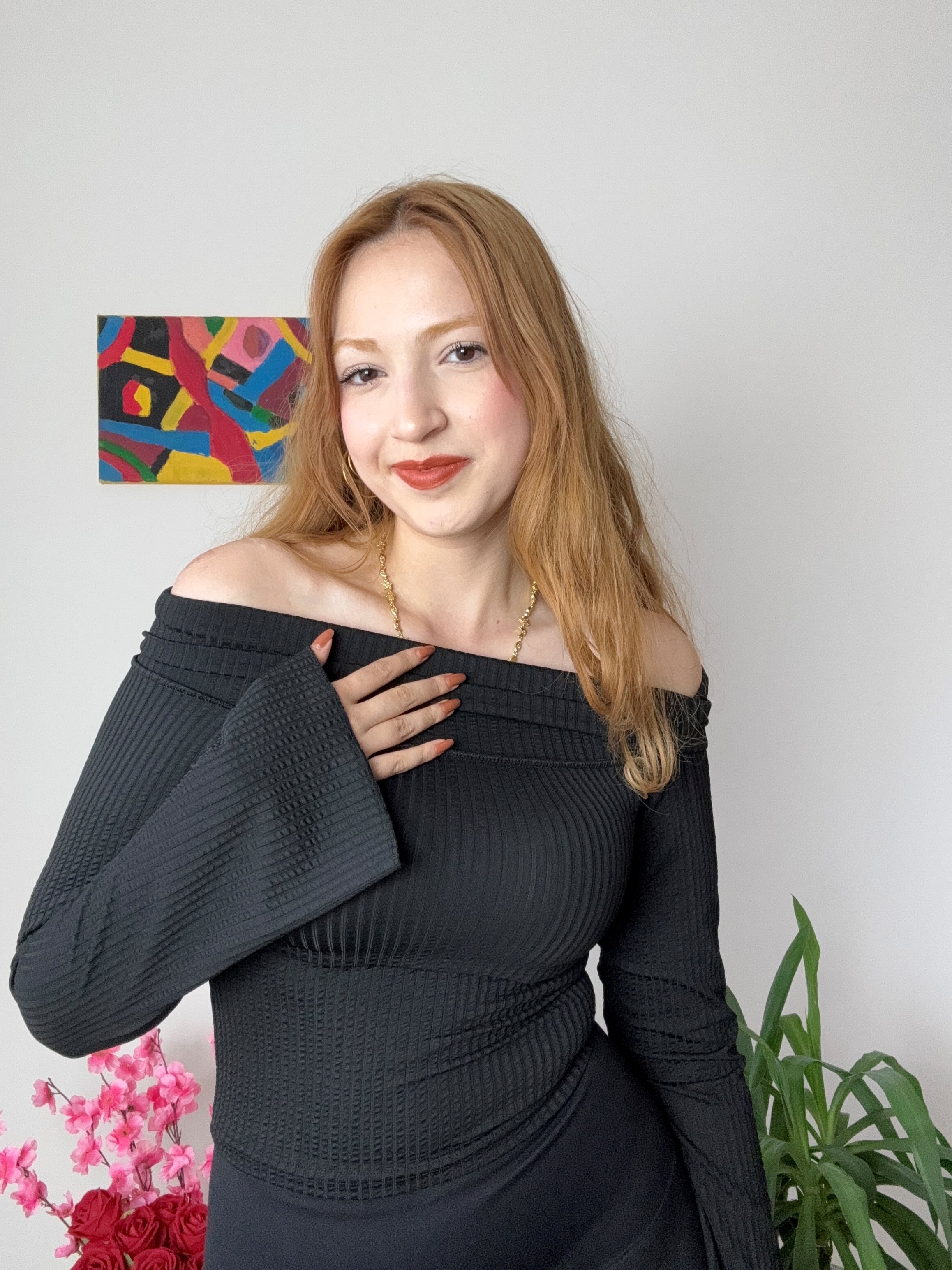 Omzu Açık İspanyol Kol Siyah Bluz