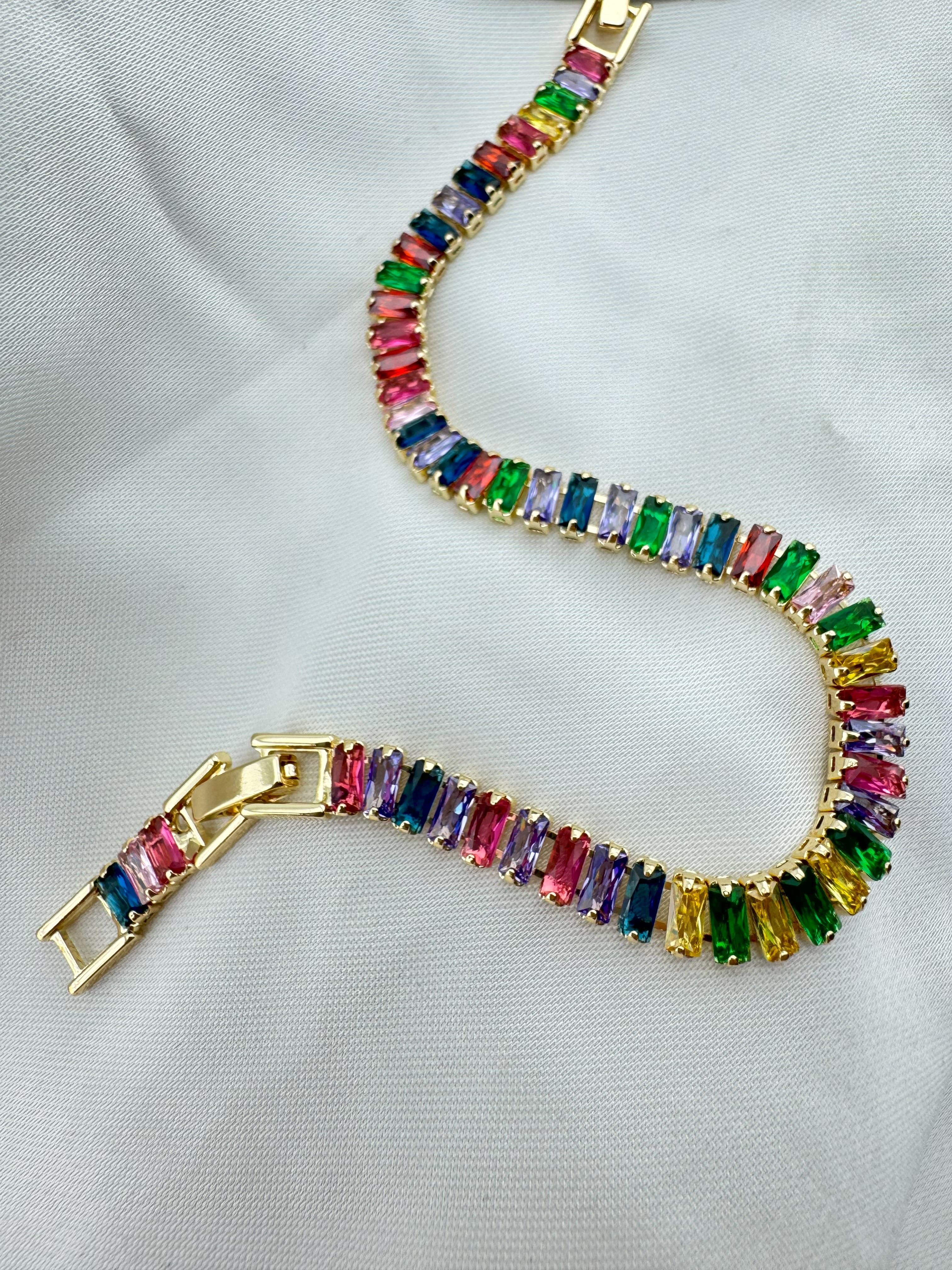 Altın Kaplama Zirkon Çok Renkli Çelik Bileklik