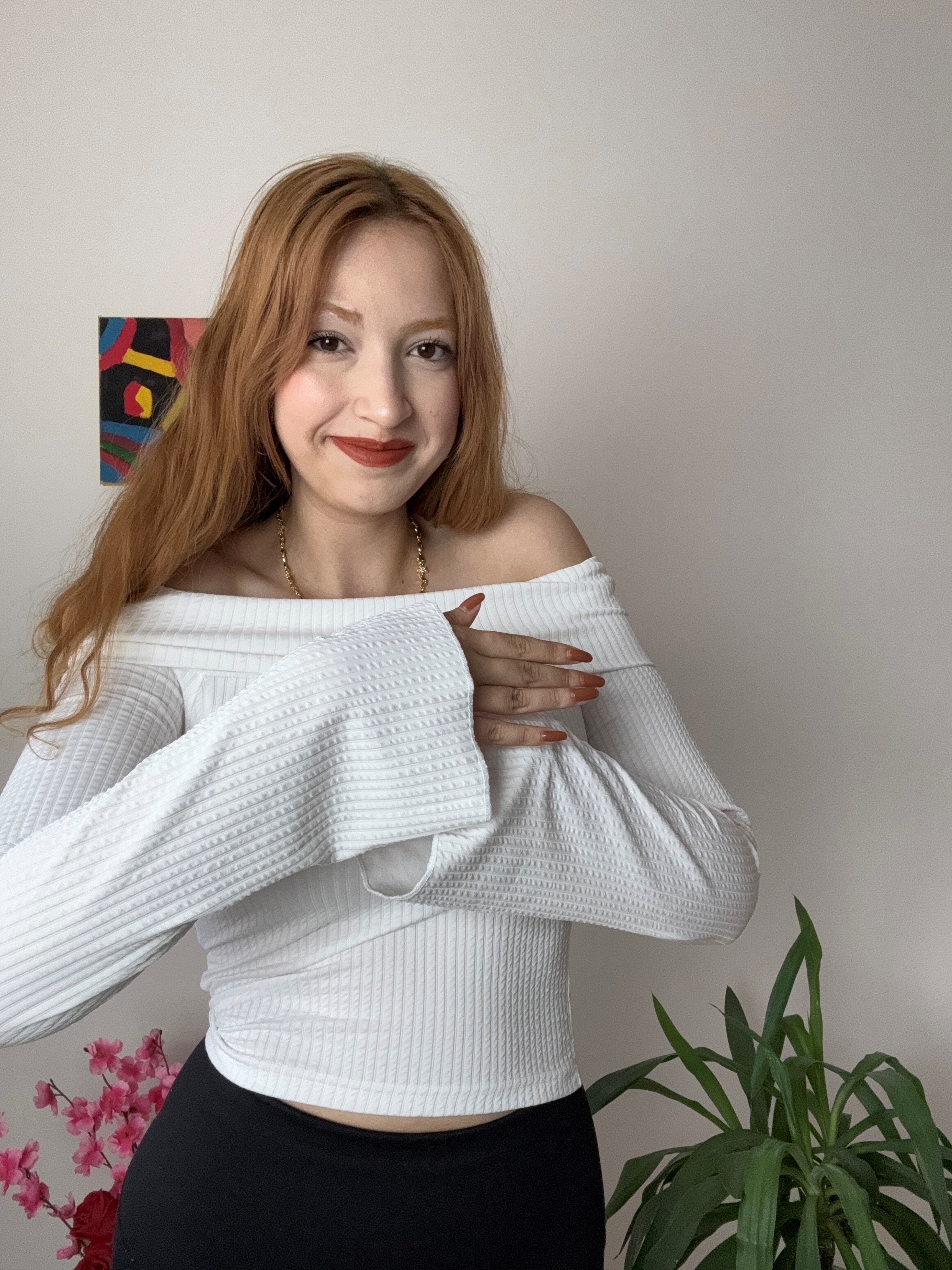 Omzu Açık İspanyol Kol Beyaz Bluz